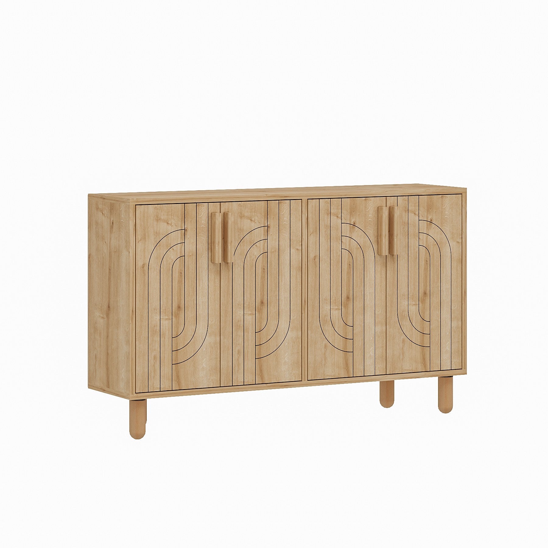 Aparador em painéis de partículas revestido a melamina – 120 cm x 73.6 cm x 29.6 cm – Carvalho Saphire