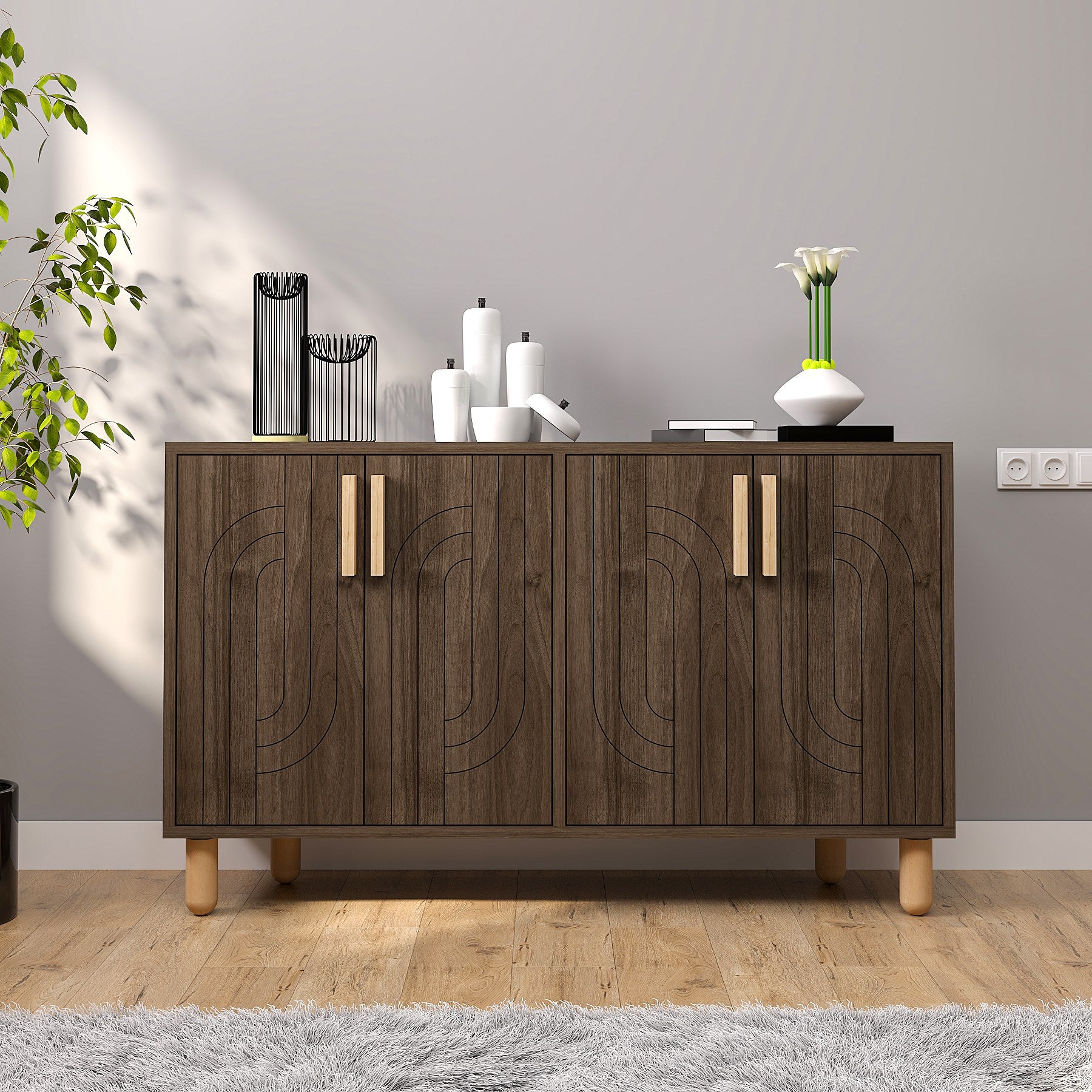 Aparador de partículas revestido a melamina – 120 cm x 73,6 cm x 29,6 cm – Nogueira