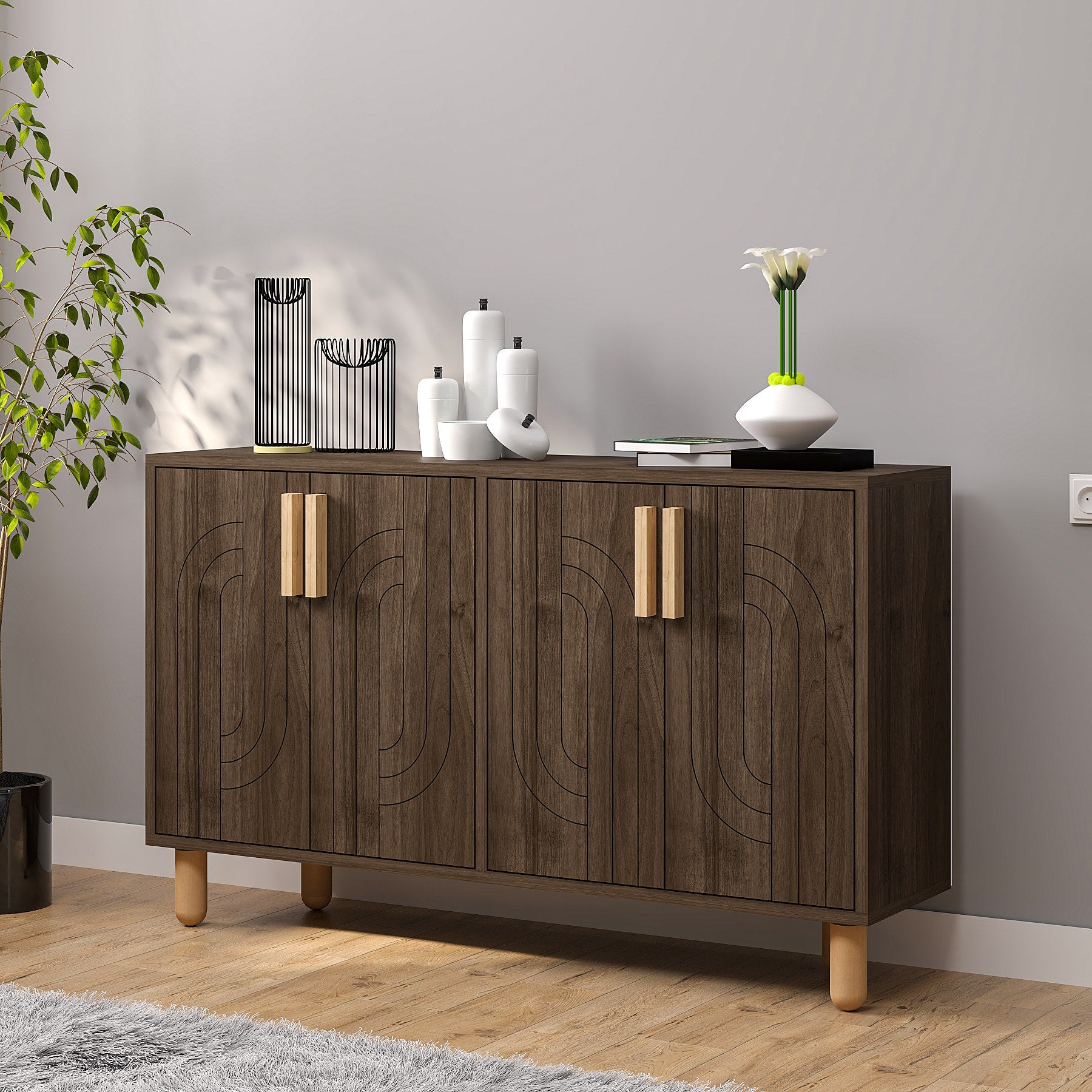 Aparador de partículas revestido a melamina – 120 cm x 73,6 cm x 29,6 cm – Nogueira