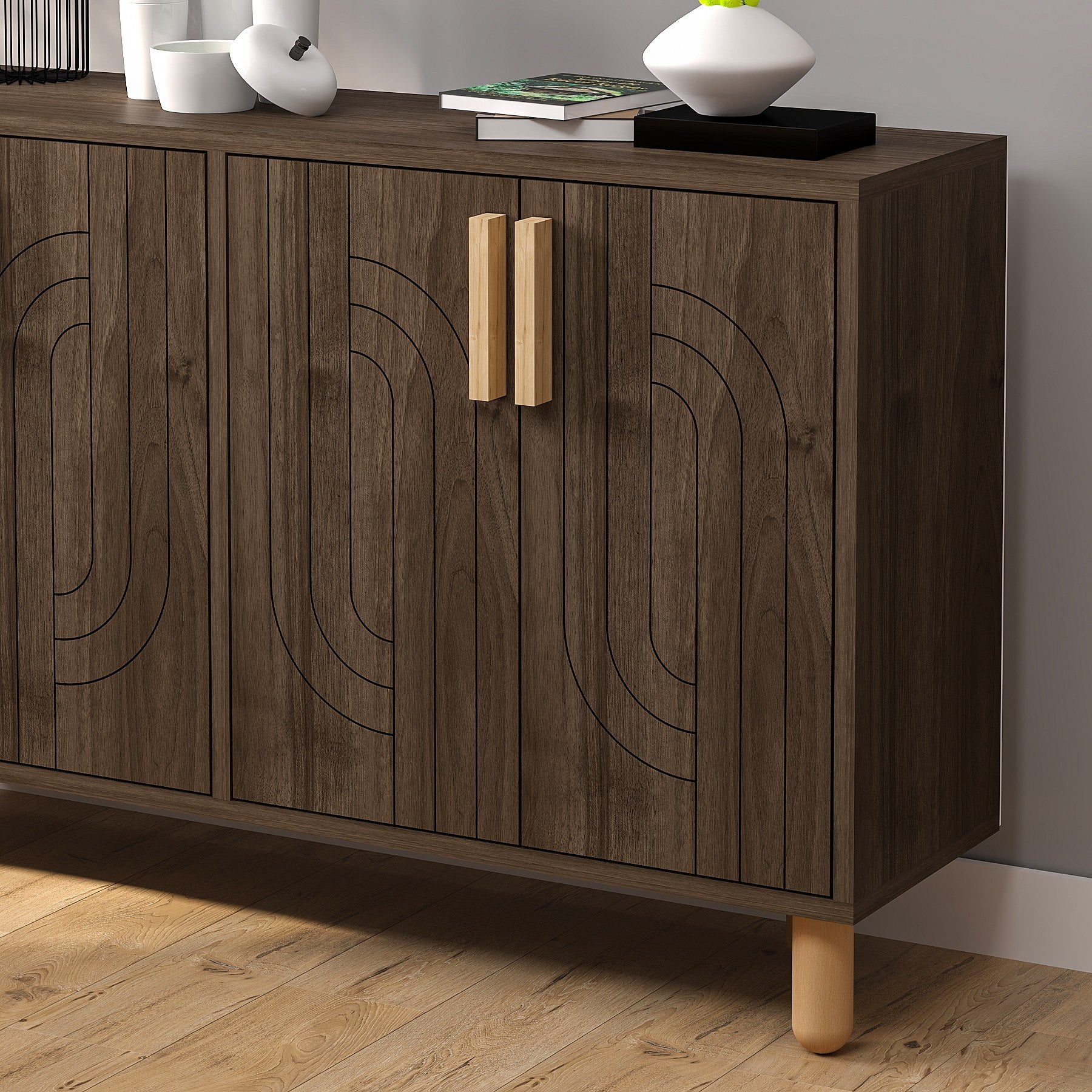 Aparador de partículas revestido a melamina – 120 cm x 73,6 cm x 29,6 cm – Nogueira