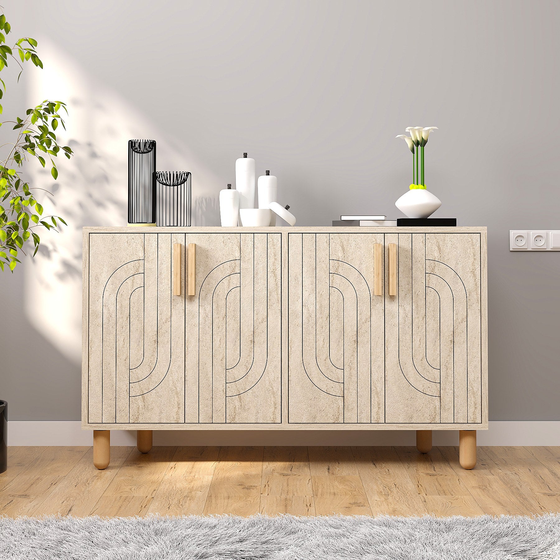 Aparador – 120cm x 73,6cm x 29,6cm – Travertino – MDF