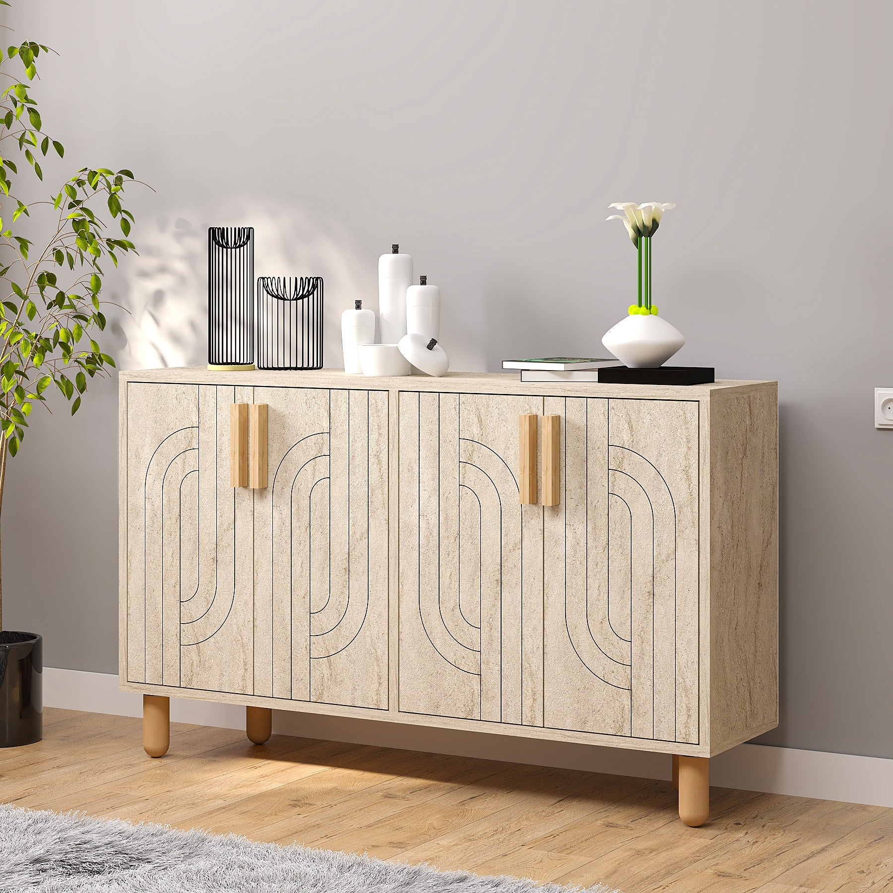 Aparador – 120cm x 73,6cm x 29,6cm – Travertino – MDF