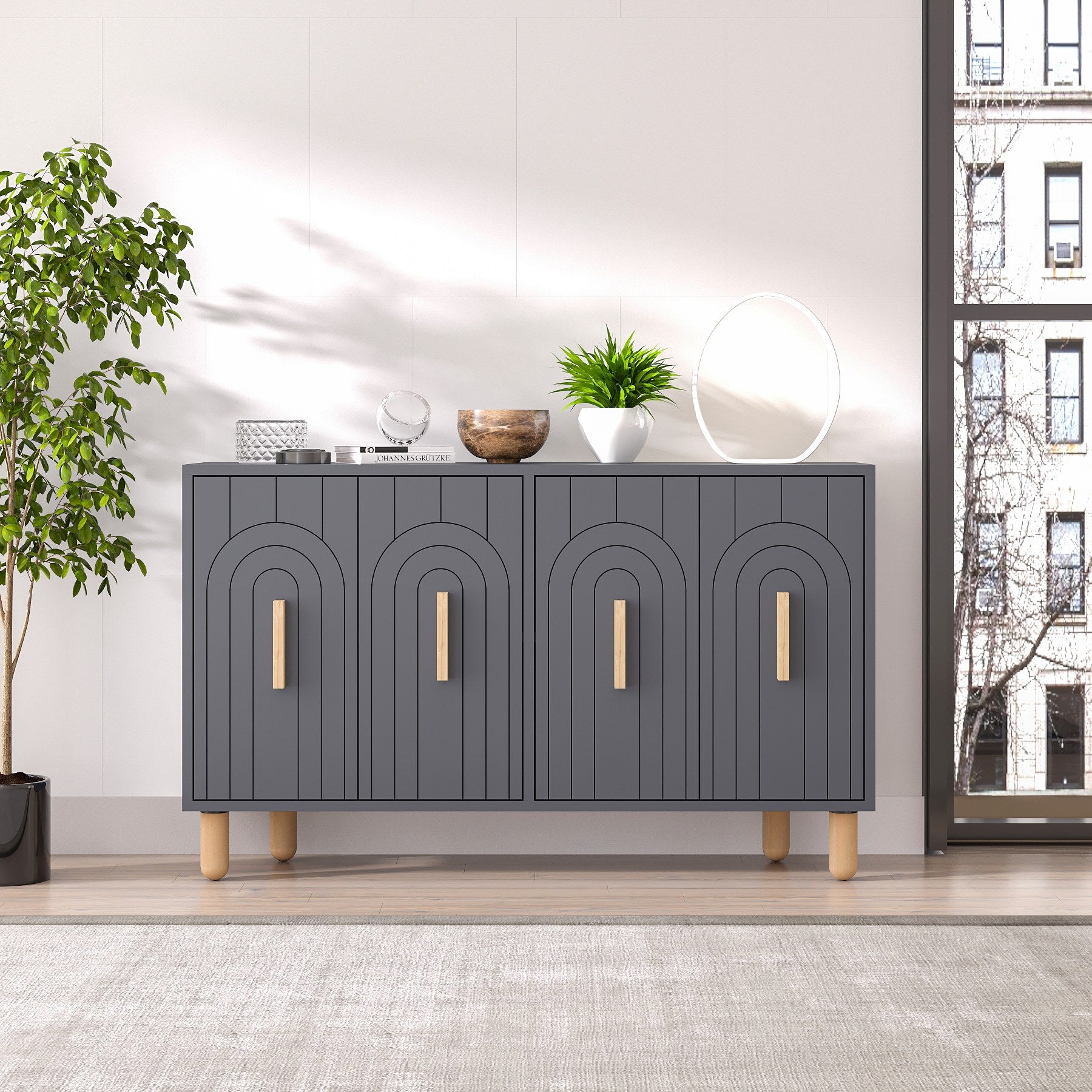 Aparador – 120 cm – Antracite – Painel de partículas com revestimento a melamina