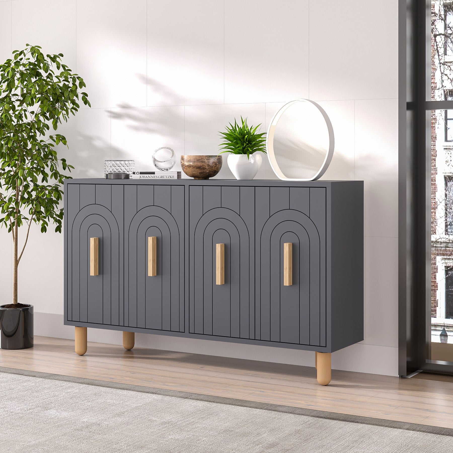 Aparador – 120 cm – Antracite – Painel de partículas com revestimento a melamina