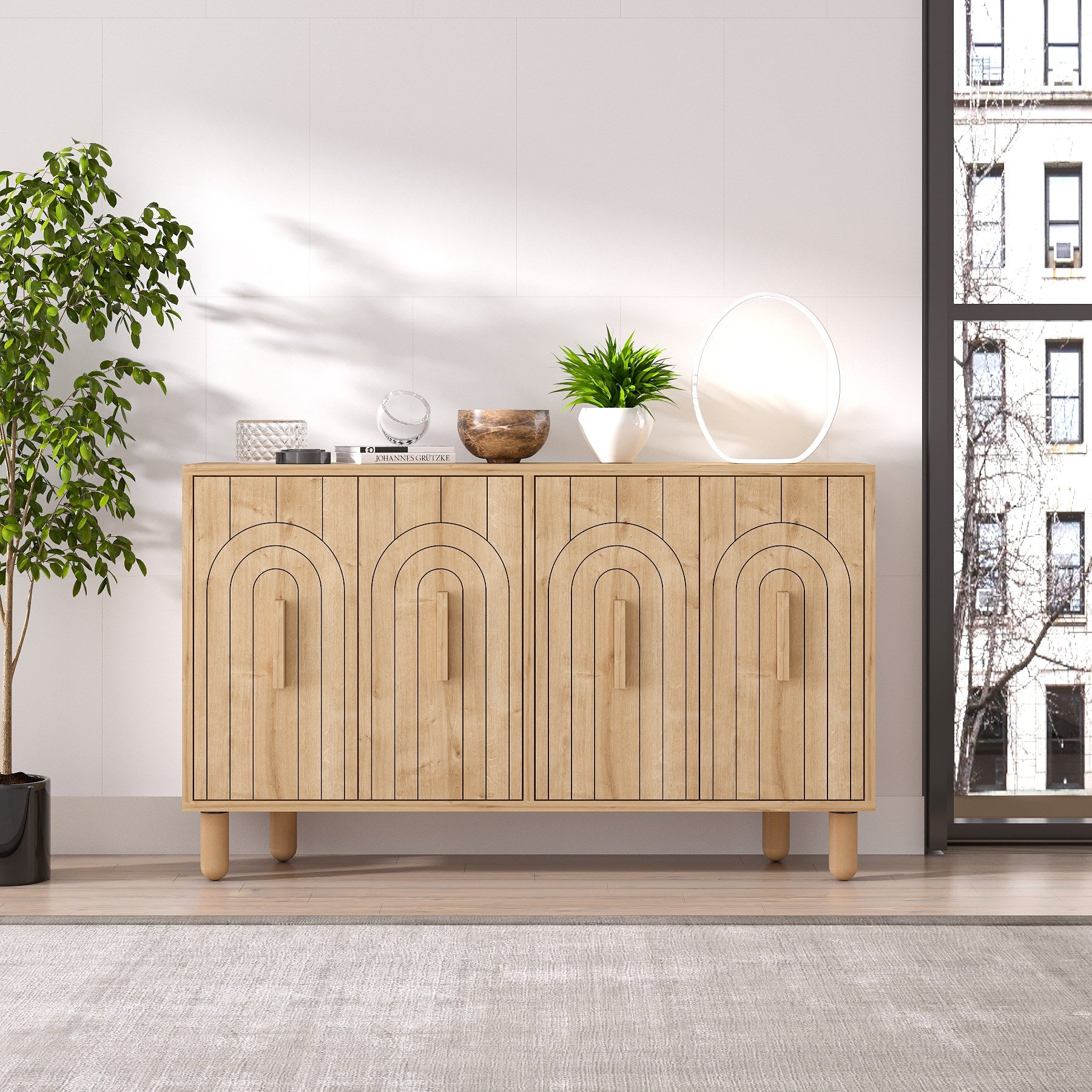 Aparador – 120 cm x 73.6 cm x 29.6 cm – Carvalho Saphire – Painel de partículas com revestimento em melamina