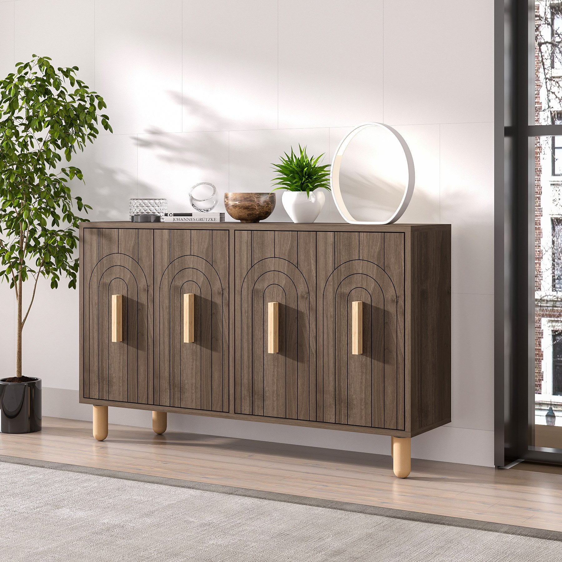 Aparador – 120 cm x 73,6 cm x 29,6 cm – Nogueira – Painéis de partículas revestidos a melamina