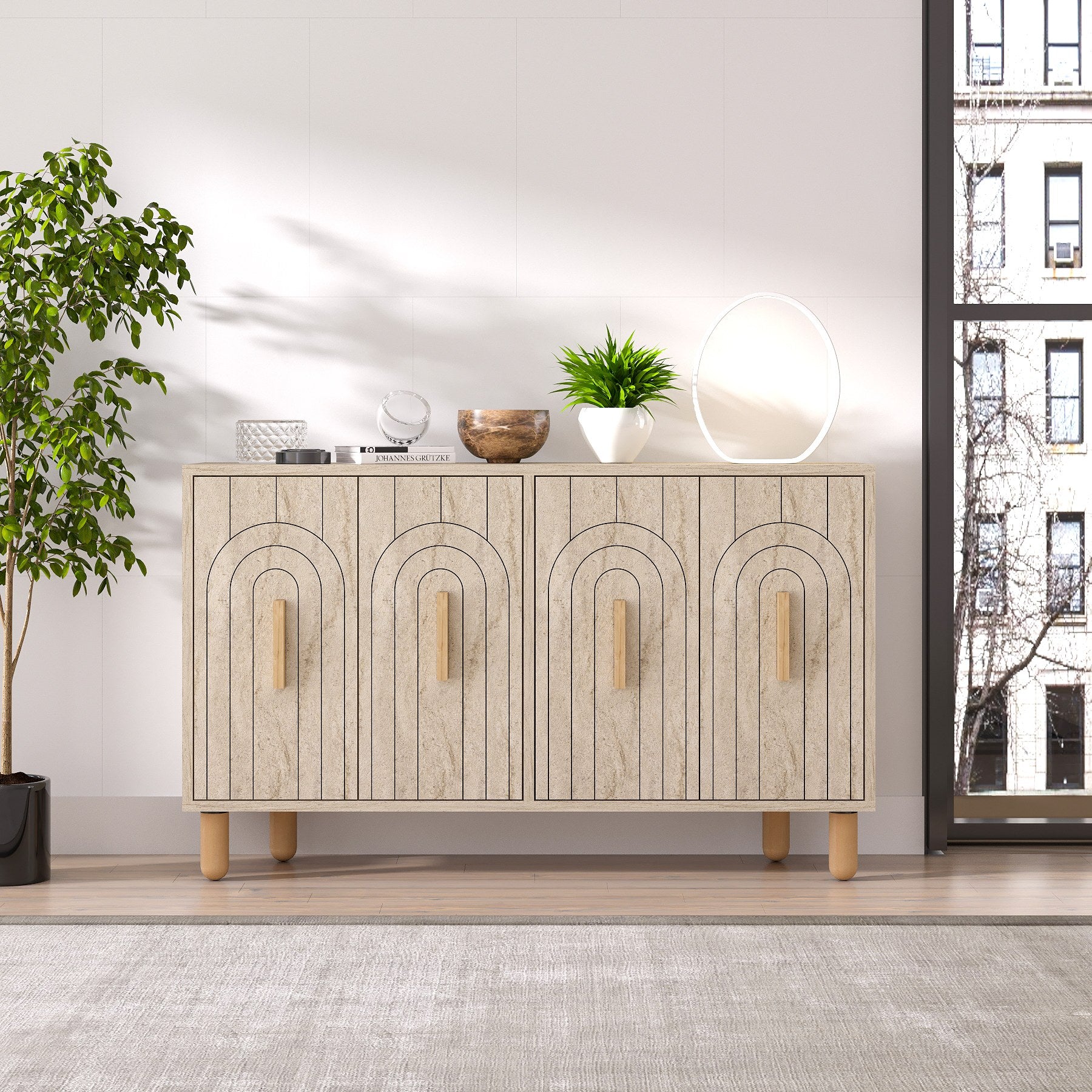Aparador – 120 x 73,6 x 29,6 cm – Cor Travertino – MDF revestido em melamina