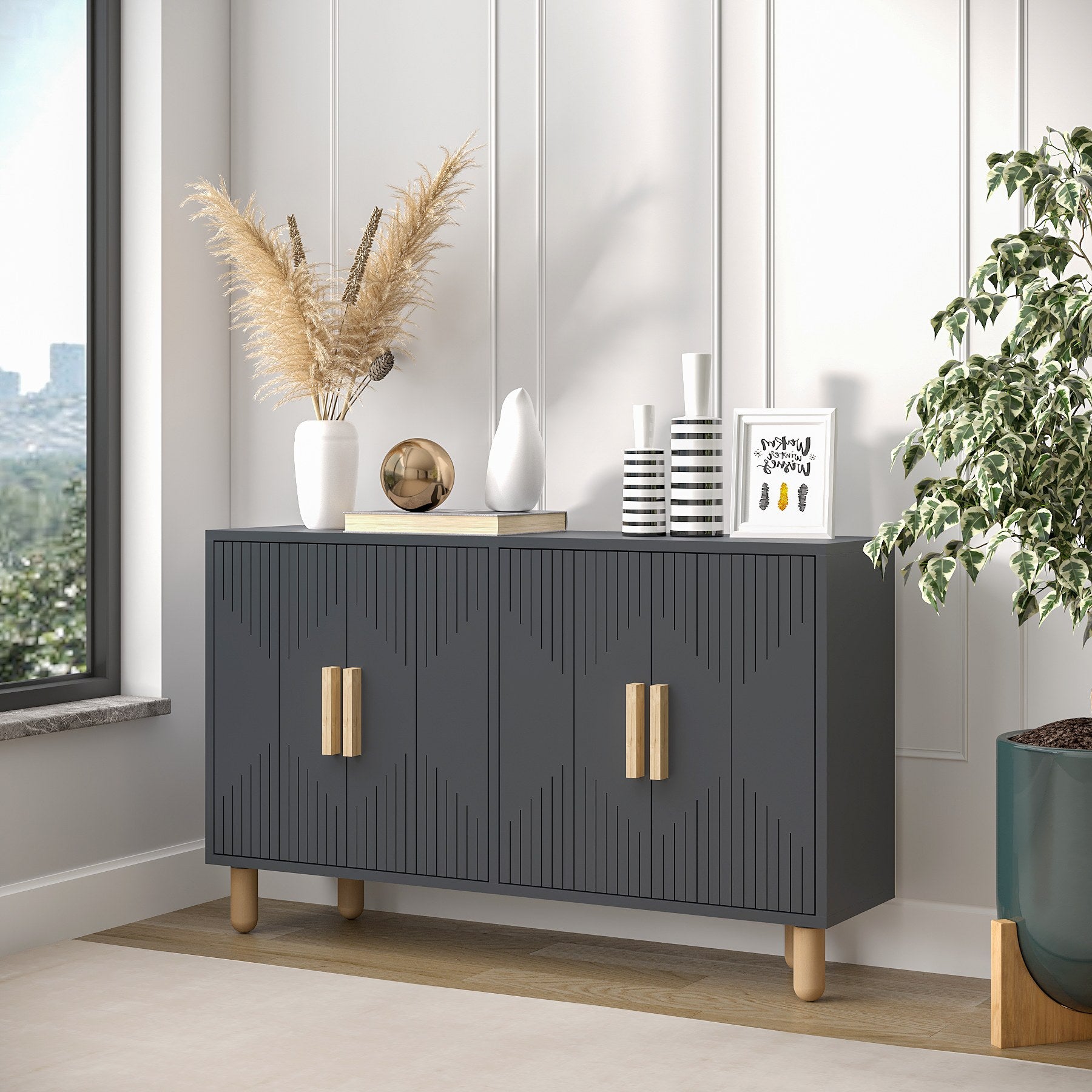 Aparador de Painéis de Partículas Revestido a Melamina – 120cm x 73.6cm x 29.6cm – Antracite