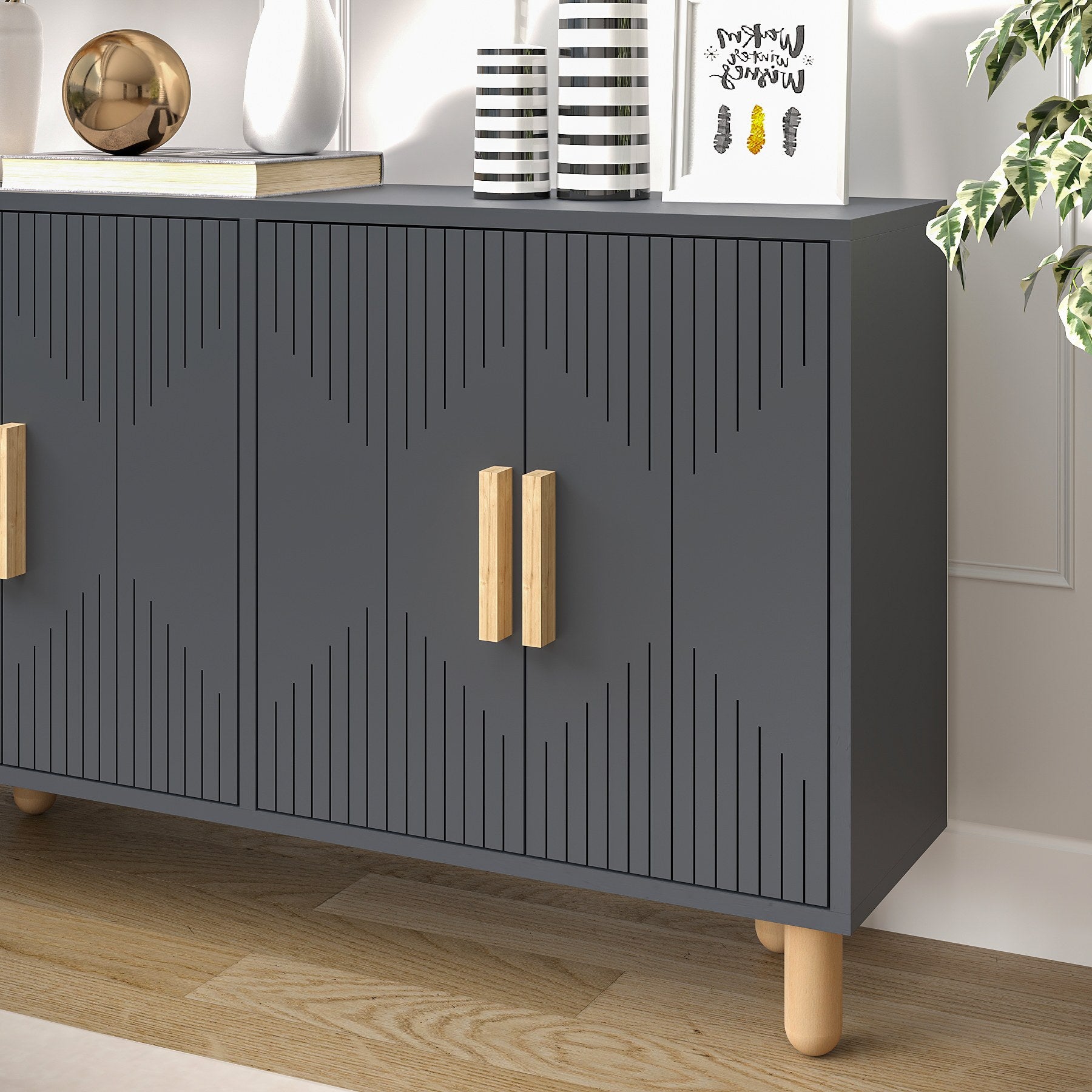 Aparador de Painéis de Partículas Revestido a Melamina – 120cm x 73.6cm x 29.6cm – Antracite