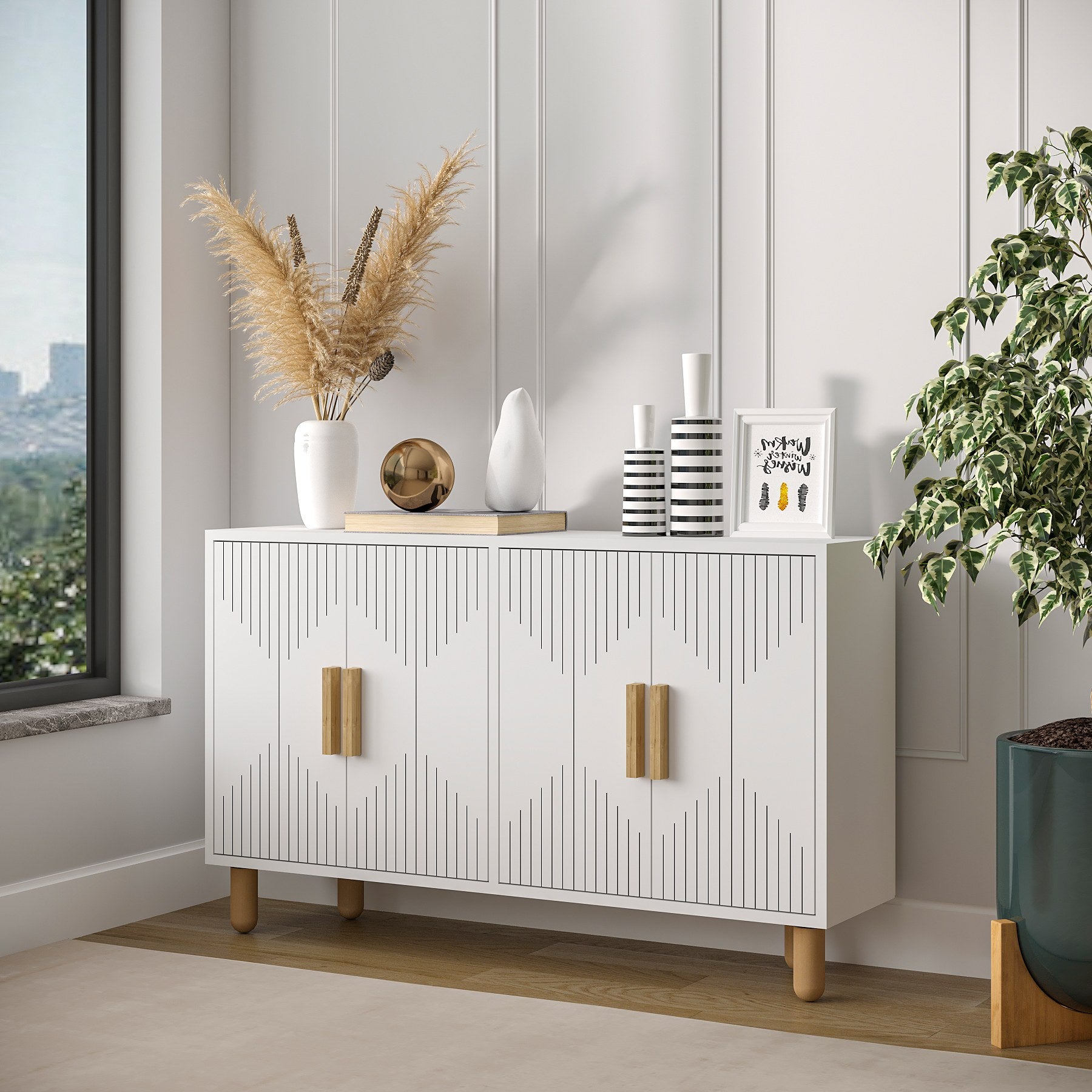 Aparador – 120cm x 73.6cm x 29.6cm – Branco – Painel de Partículas