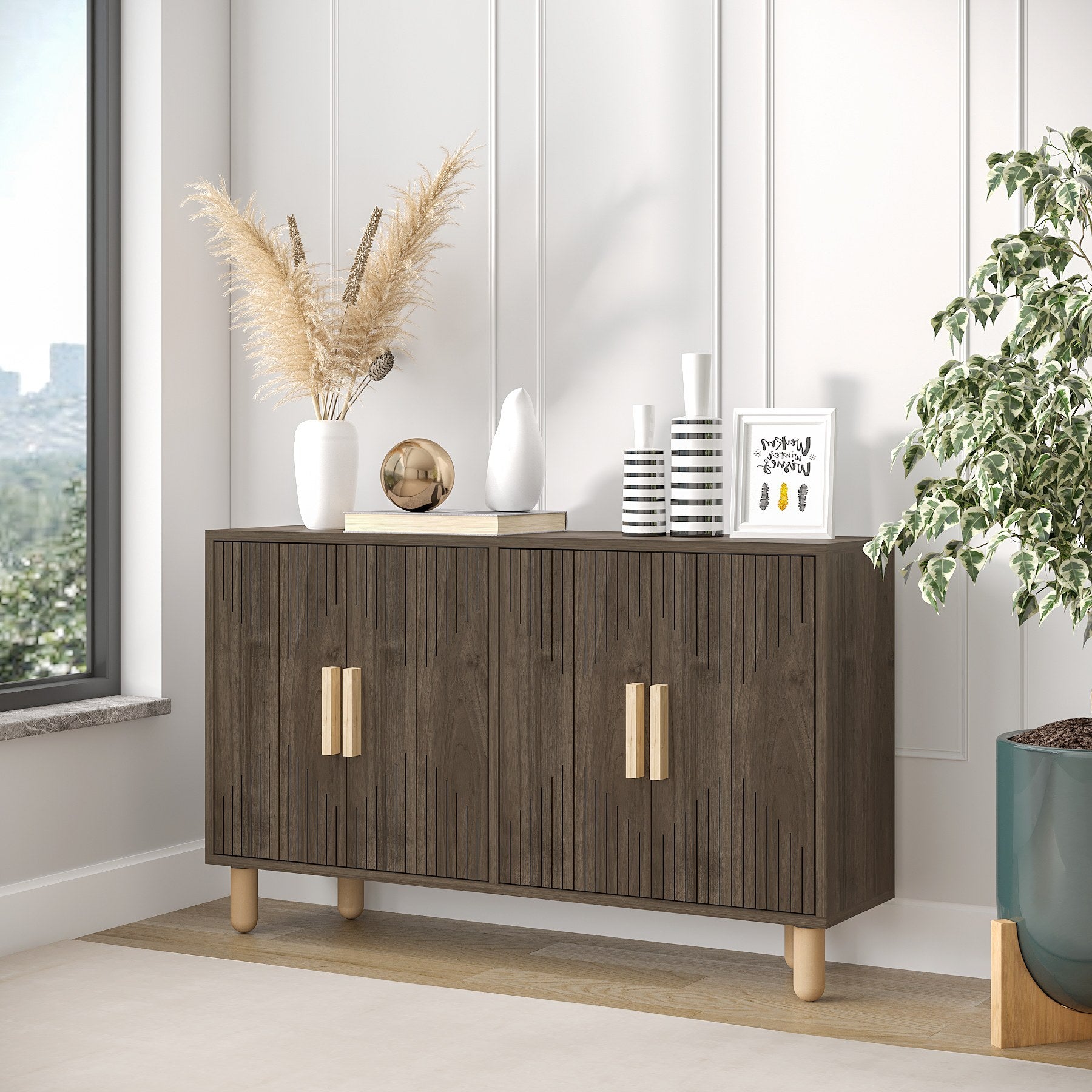 Aparador – 120 cm x 73,6 cm x 29,6 cm – Nogueira – Painel de partículas revestido a melamina