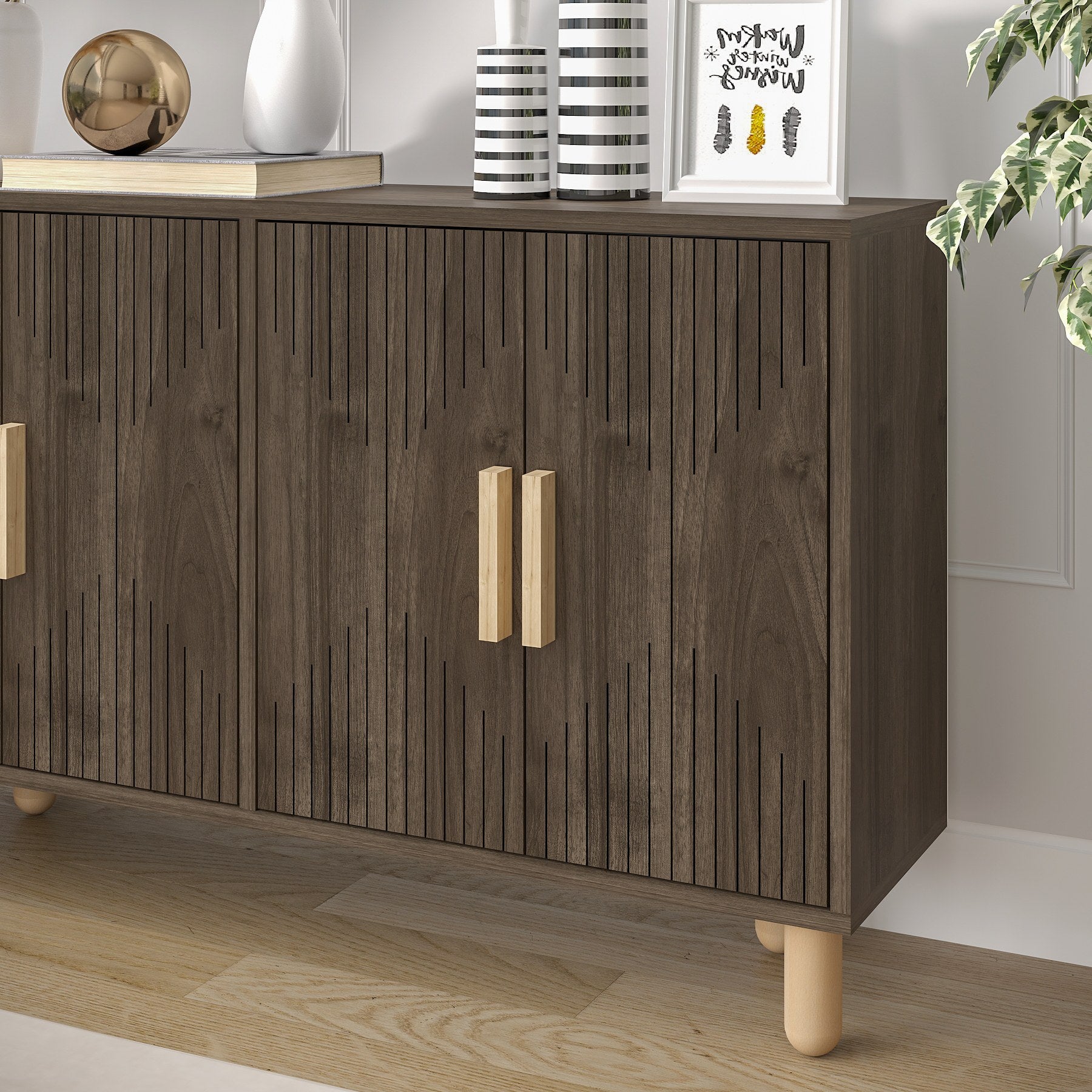 Aparador – 120 cm x 73,6 cm x 29,6 cm – Nogueira – Painel de partículas revestido a melamina