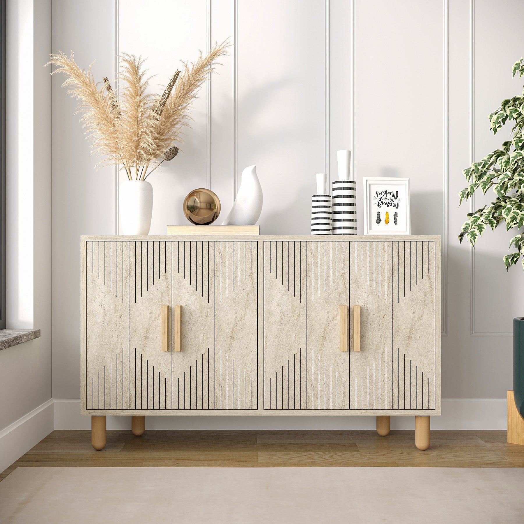 Aparador de MDF revestido com melamina – 120cm x 73,6cm x 29,6cm – Travertino