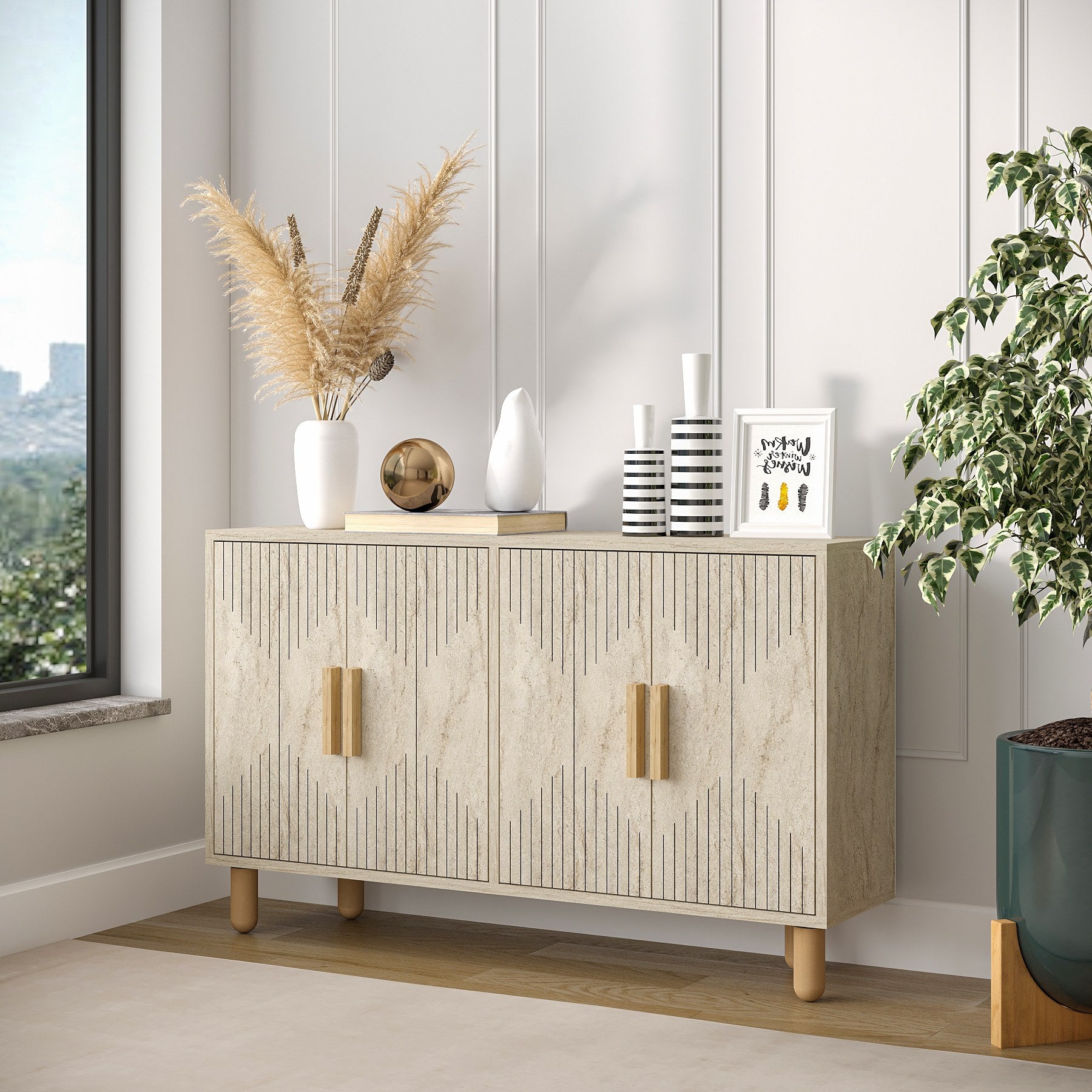 Aparador de MDF revestido com melamina – 120cm x 73,6cm x 29,6cm – Travertino