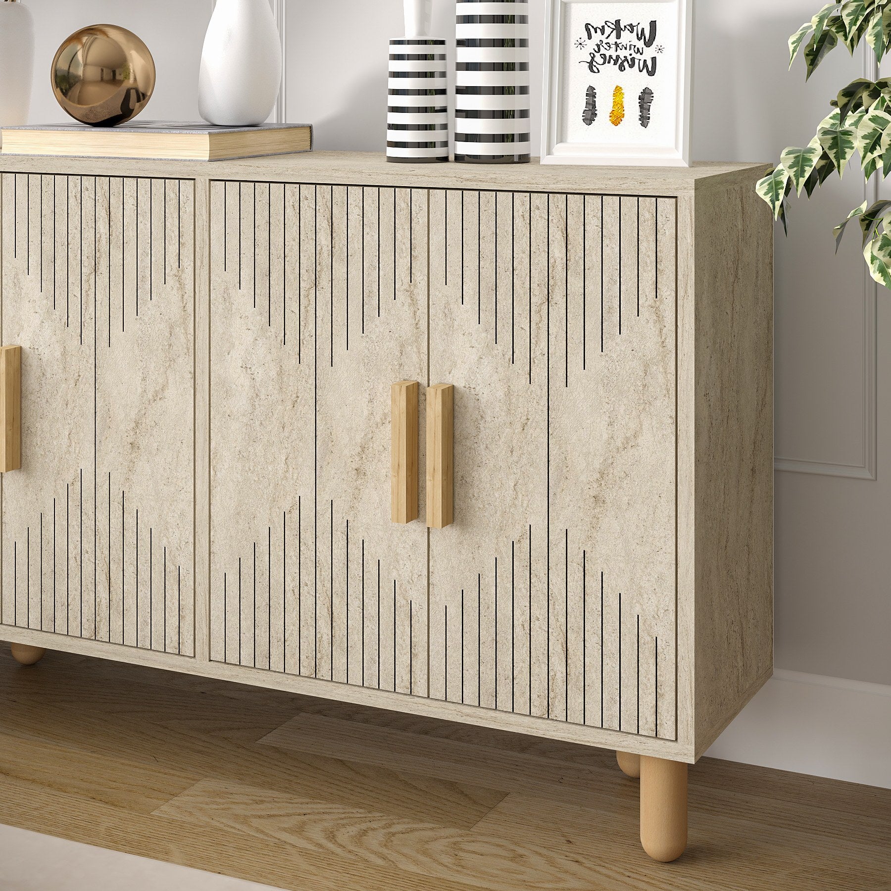 Aparador de MDF revestido com melamina – 120cm x 73,6cm x 29,6cm – Travertino