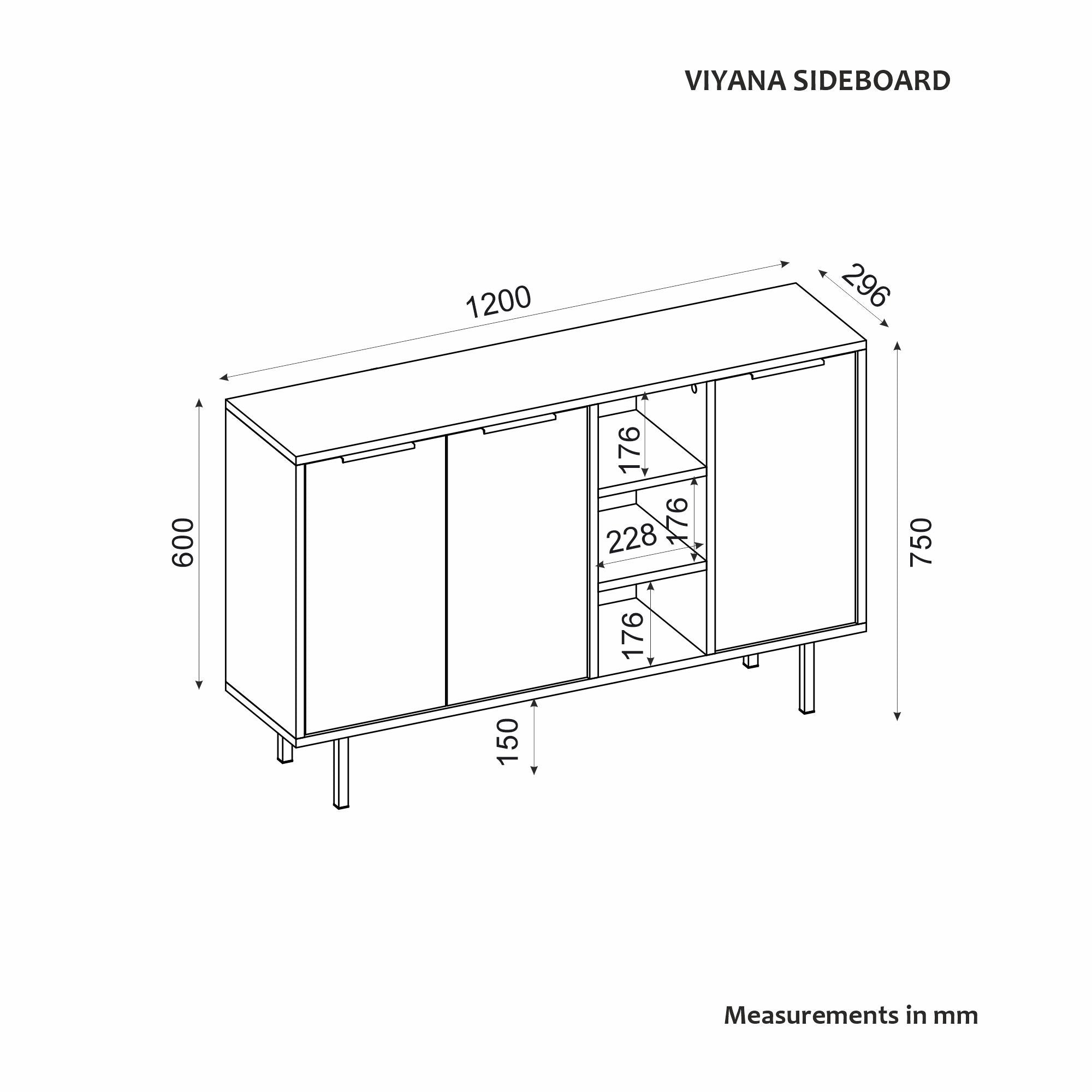Aparador – 120cm x 75cm x 29.6cm – Carvalho Safira e Branco – Melamina