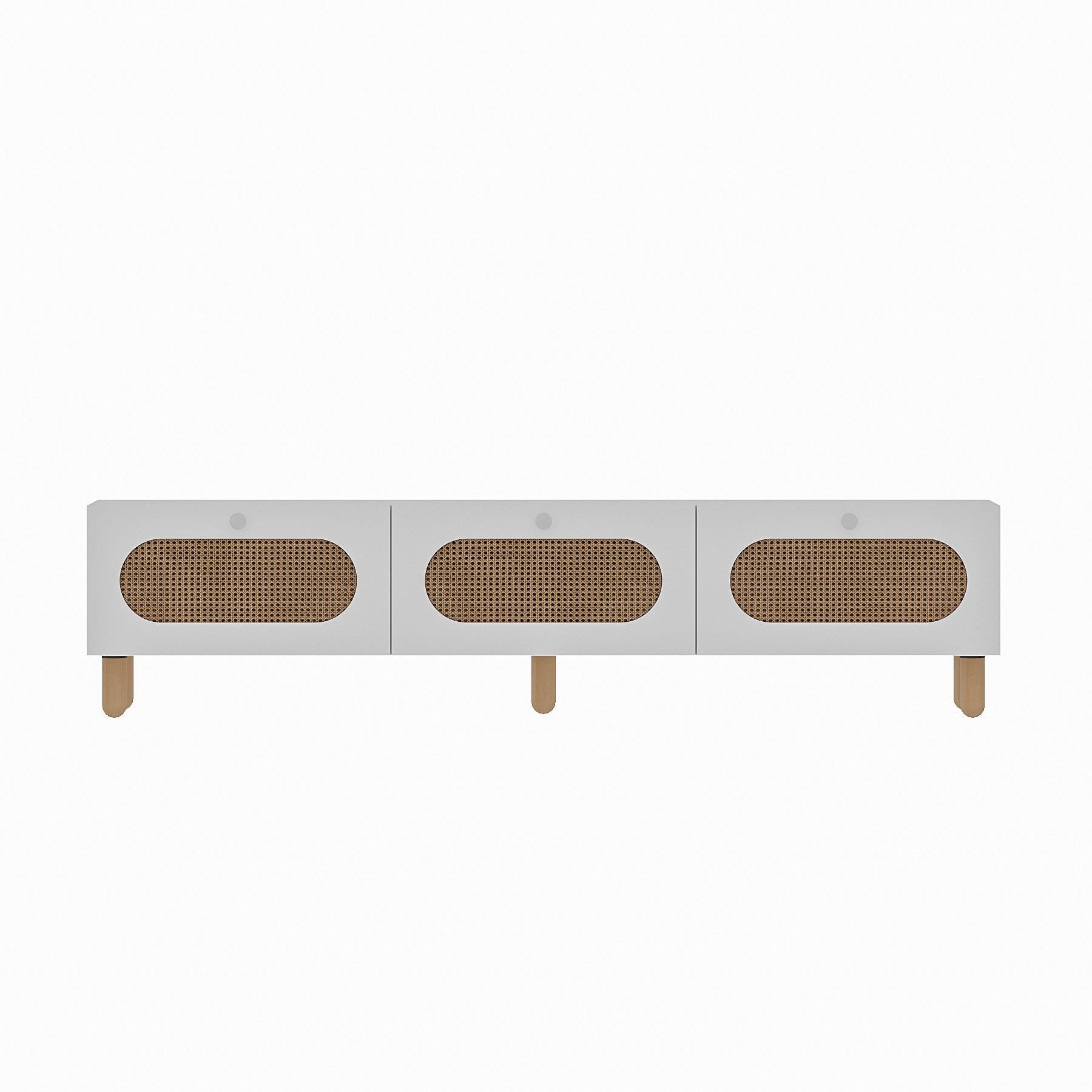 Móvel de TV – 180 cm – Branco e Rattan – MDF