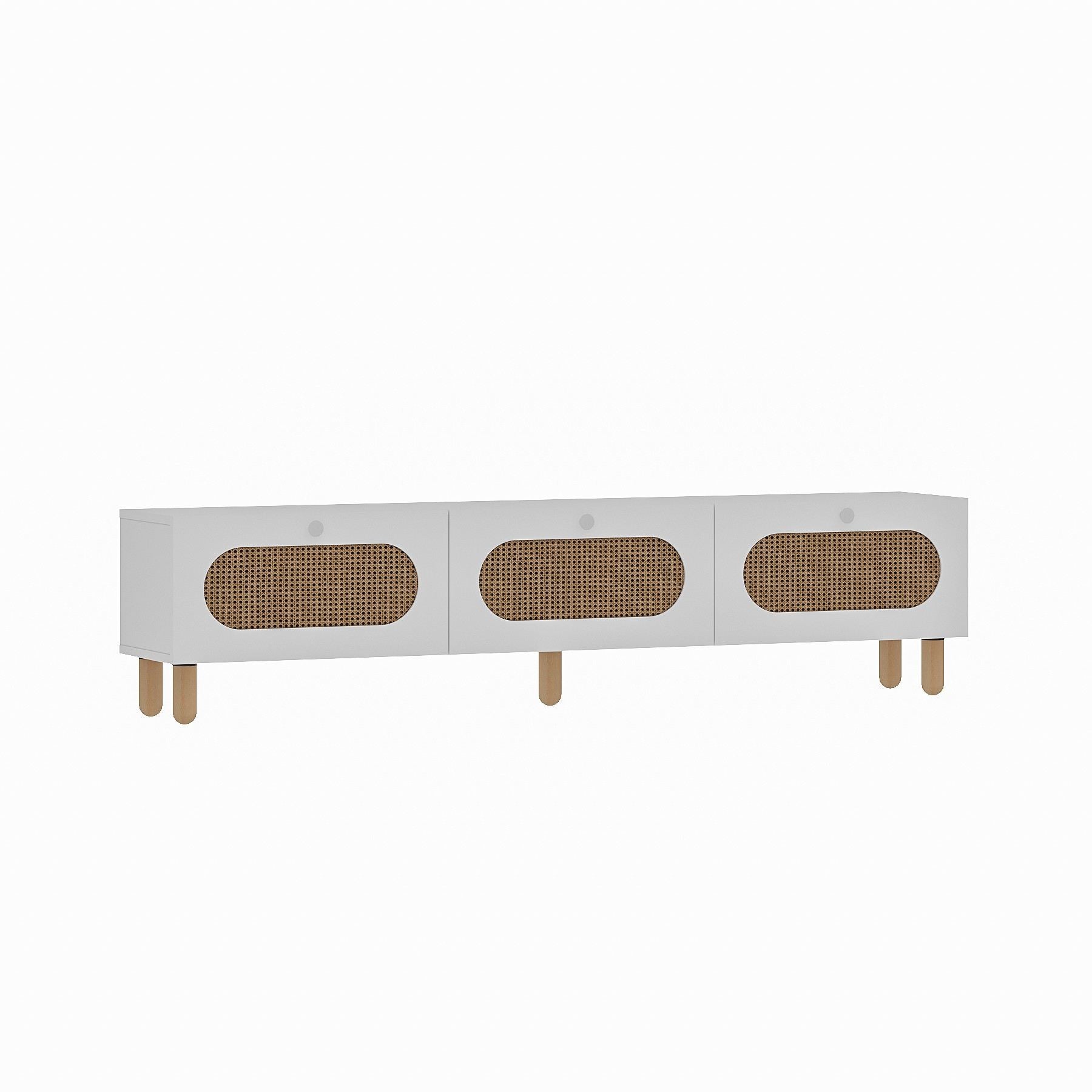 Móvel de TV – 180 cm – Branco e Rattan – MDF