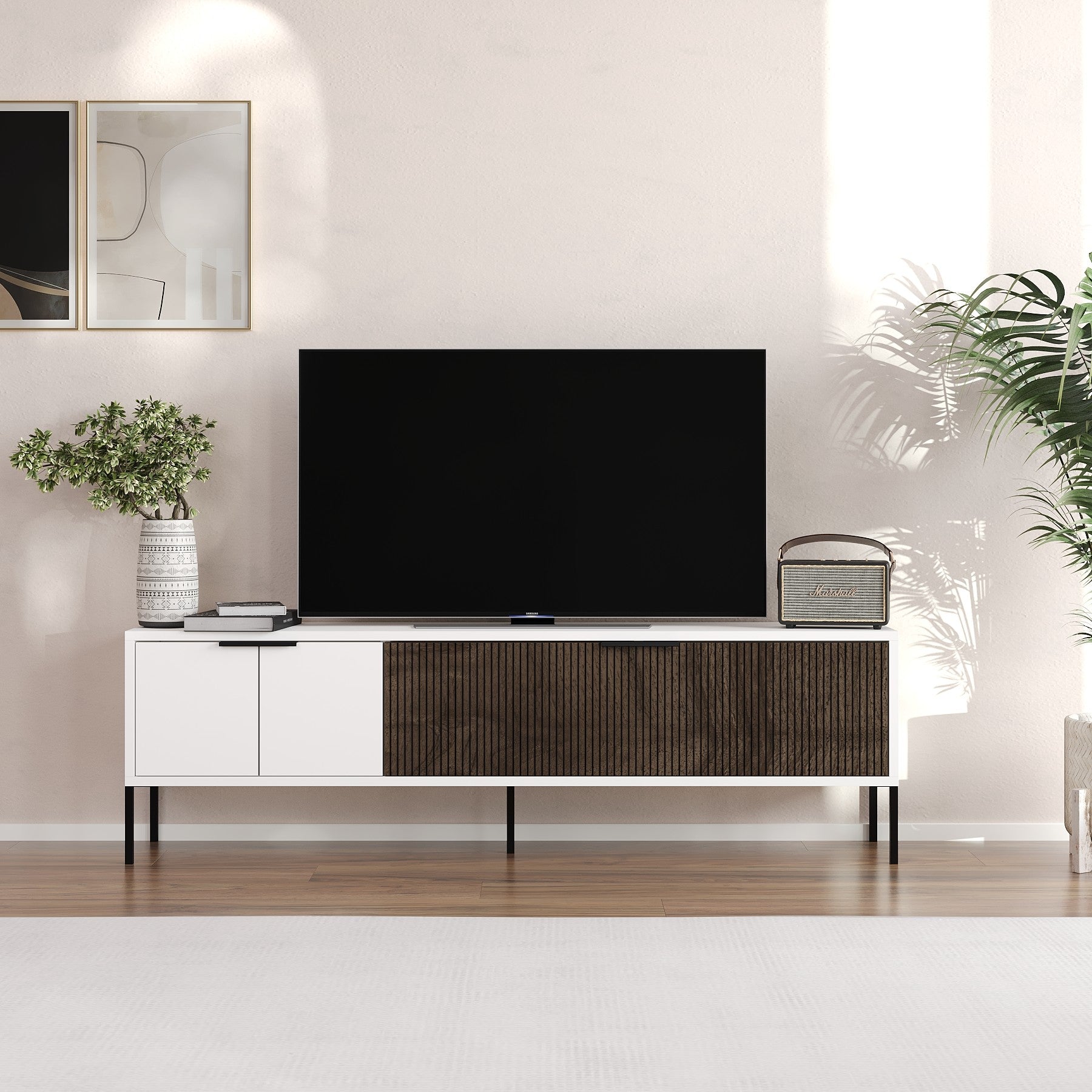 Móvel de TV – 150 cm x 45 cm x 30 cm – Branco e Nogueira – MDF