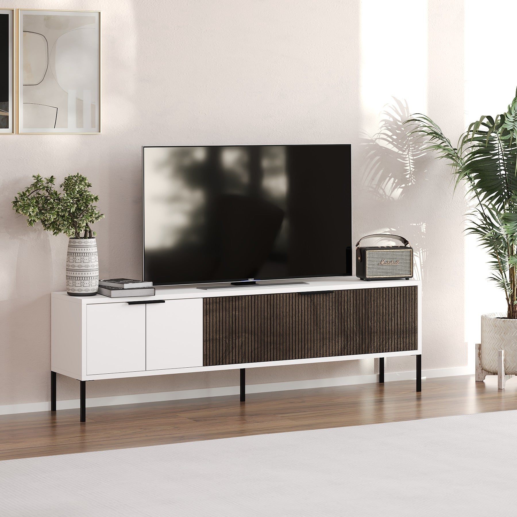 Móvel de TV – 150 cm x 45 cm x 30 cm – Branco e Nogueira – MDF