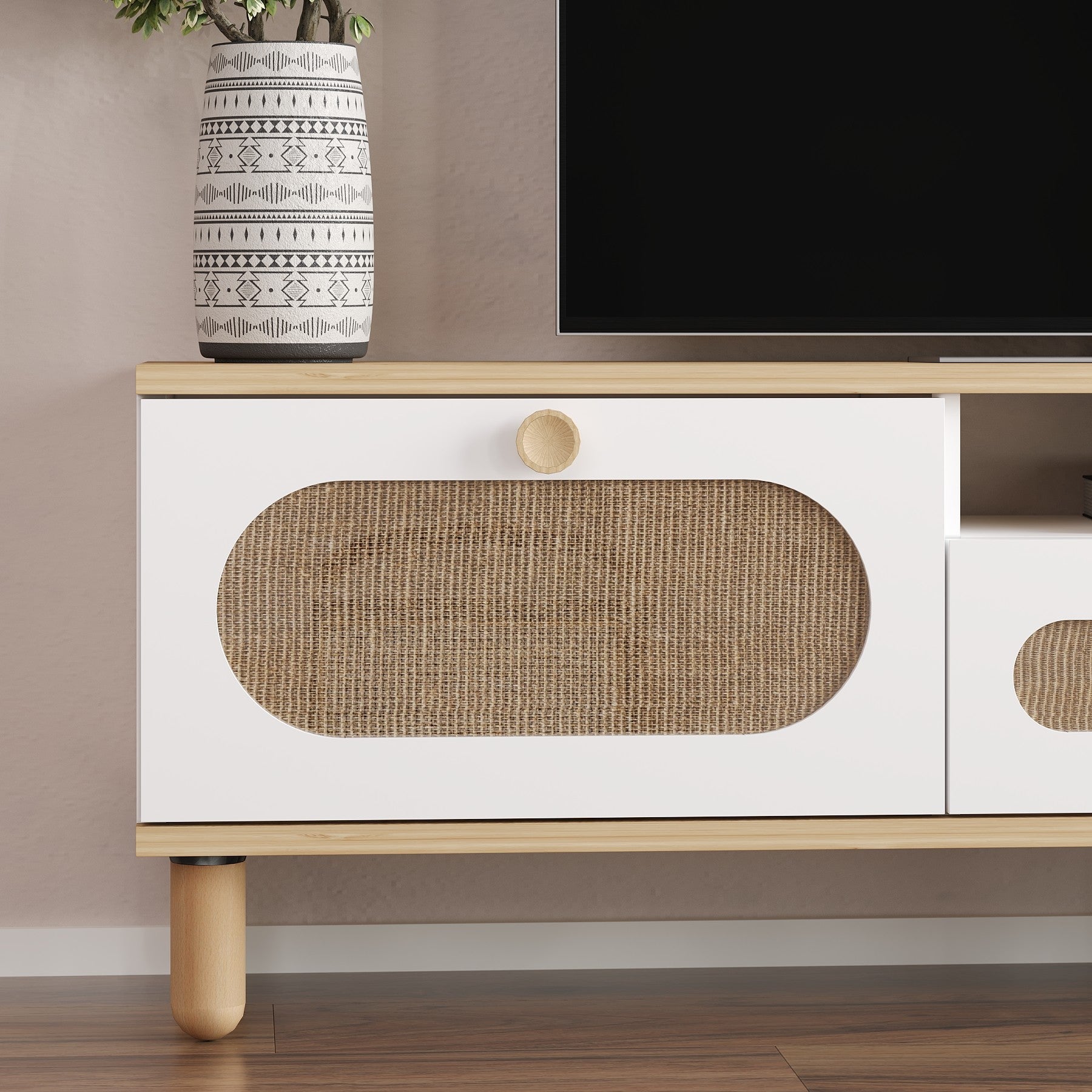 Móvel de TV – 150 cm x 43 cm x 30 cm – Carvalho Safira e Branco – MDF