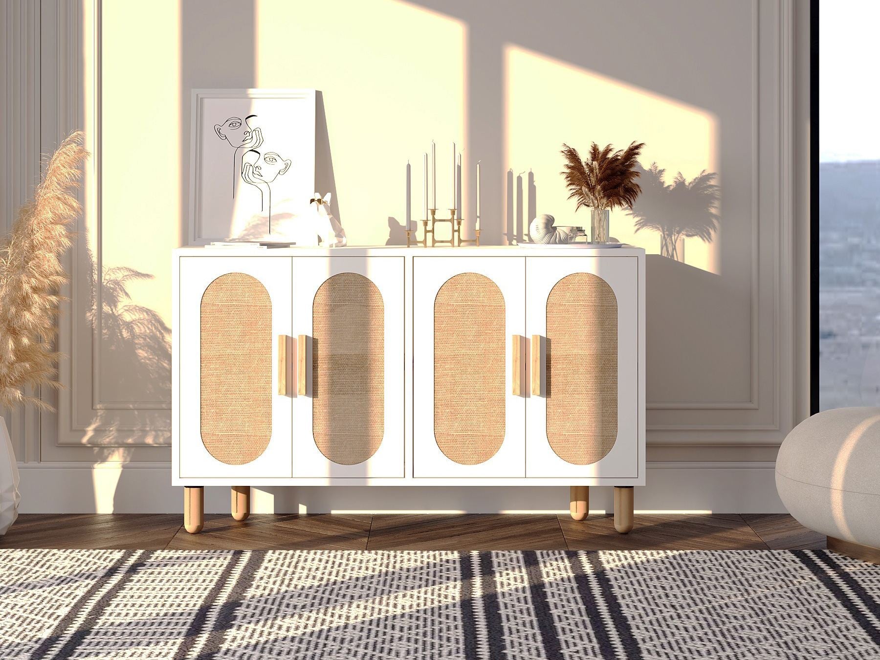 Aparador de Painel de Partículas Revestido com Melamina – 120cm x 73cm x 30cm – Branco
