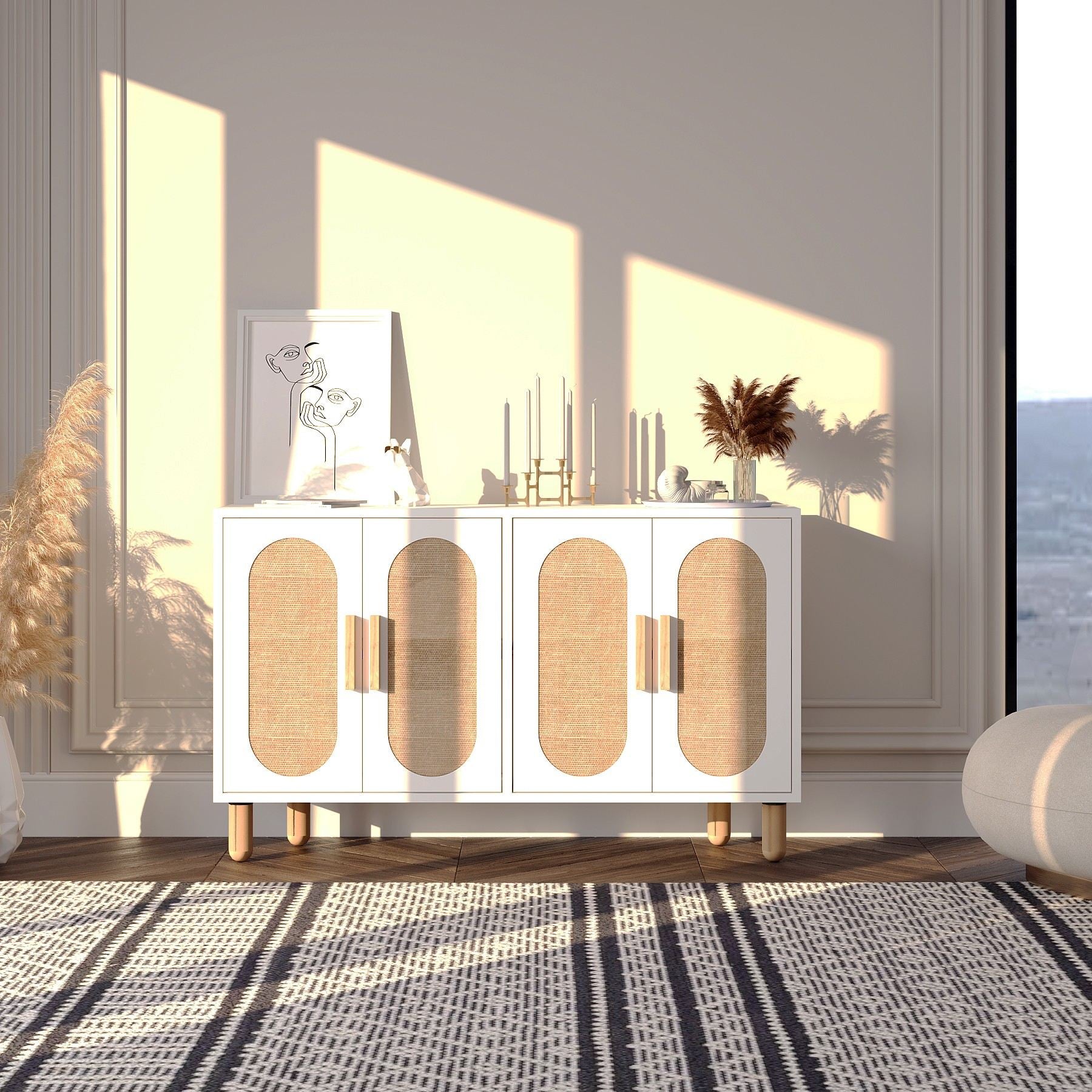 Aparador de Painel de Partículas Revestido com Melamina – 120cm x 73cm x 30cm – Branco