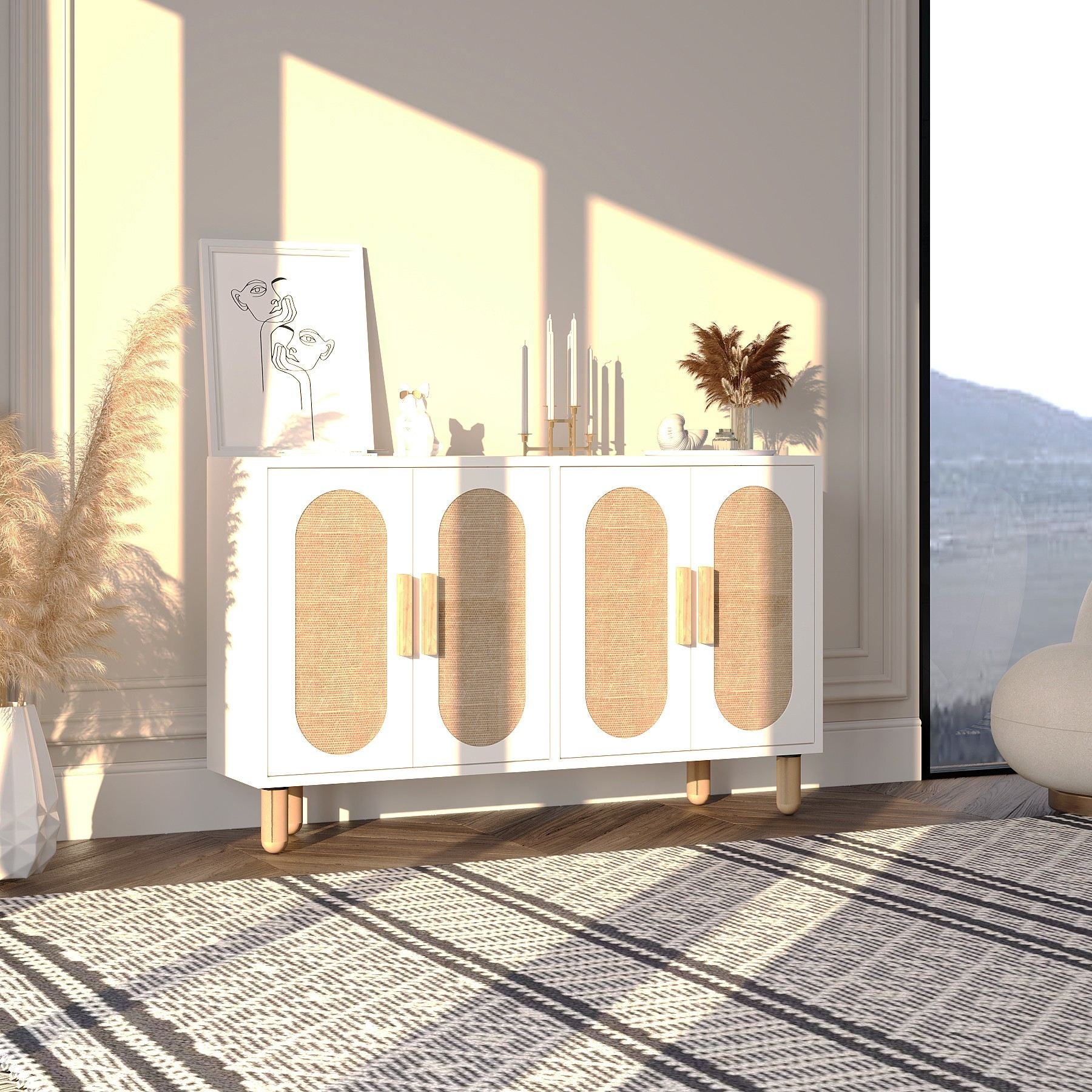 Aparador de Painel de Partículas Revestido com Melamina – 120cm x 73cm x 30cm – Branco