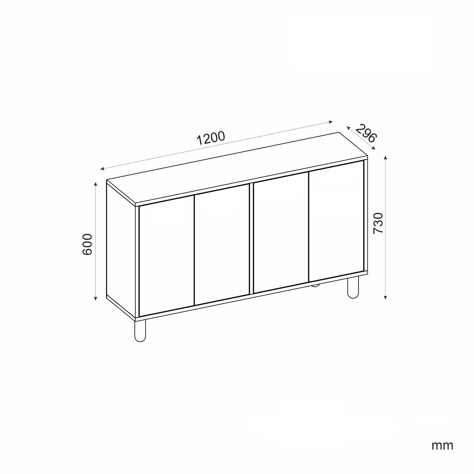 Aparador de aglomerado revestido de melamina – 120 cm x 73 cm x 30 cm – Carvalho Safira e Noz