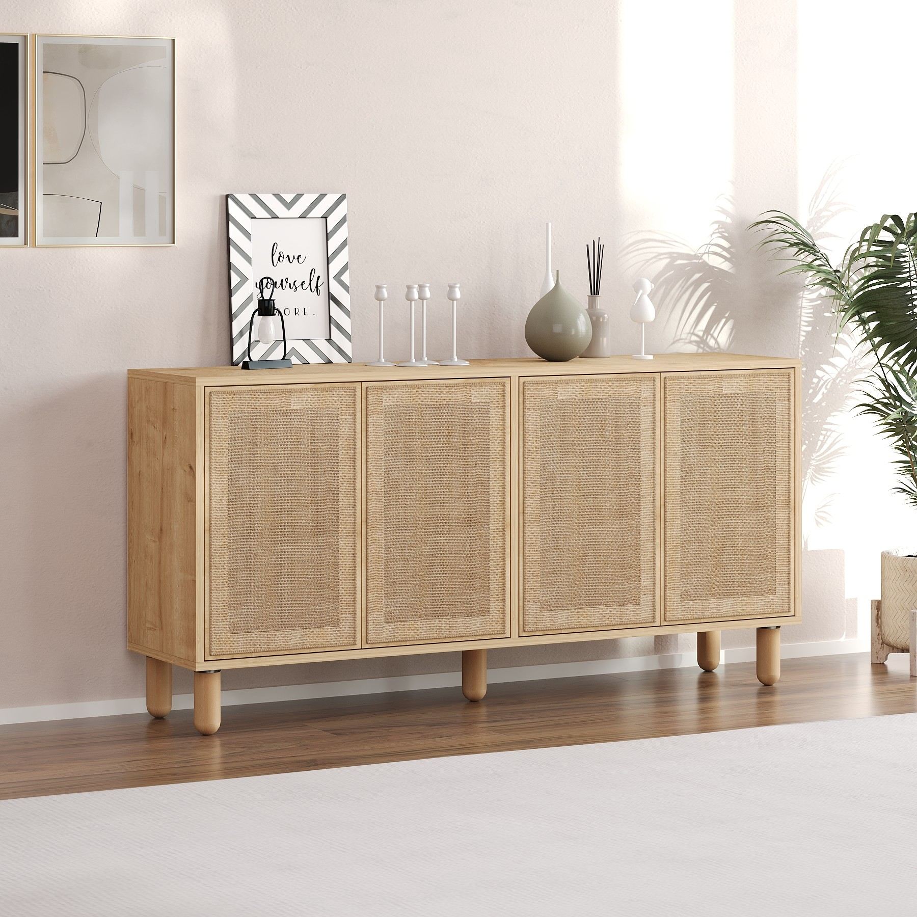 Aparador – 150 cm x 73 cm x 36 cm – Carvalho Safira – Aglomerado revestido de melamina