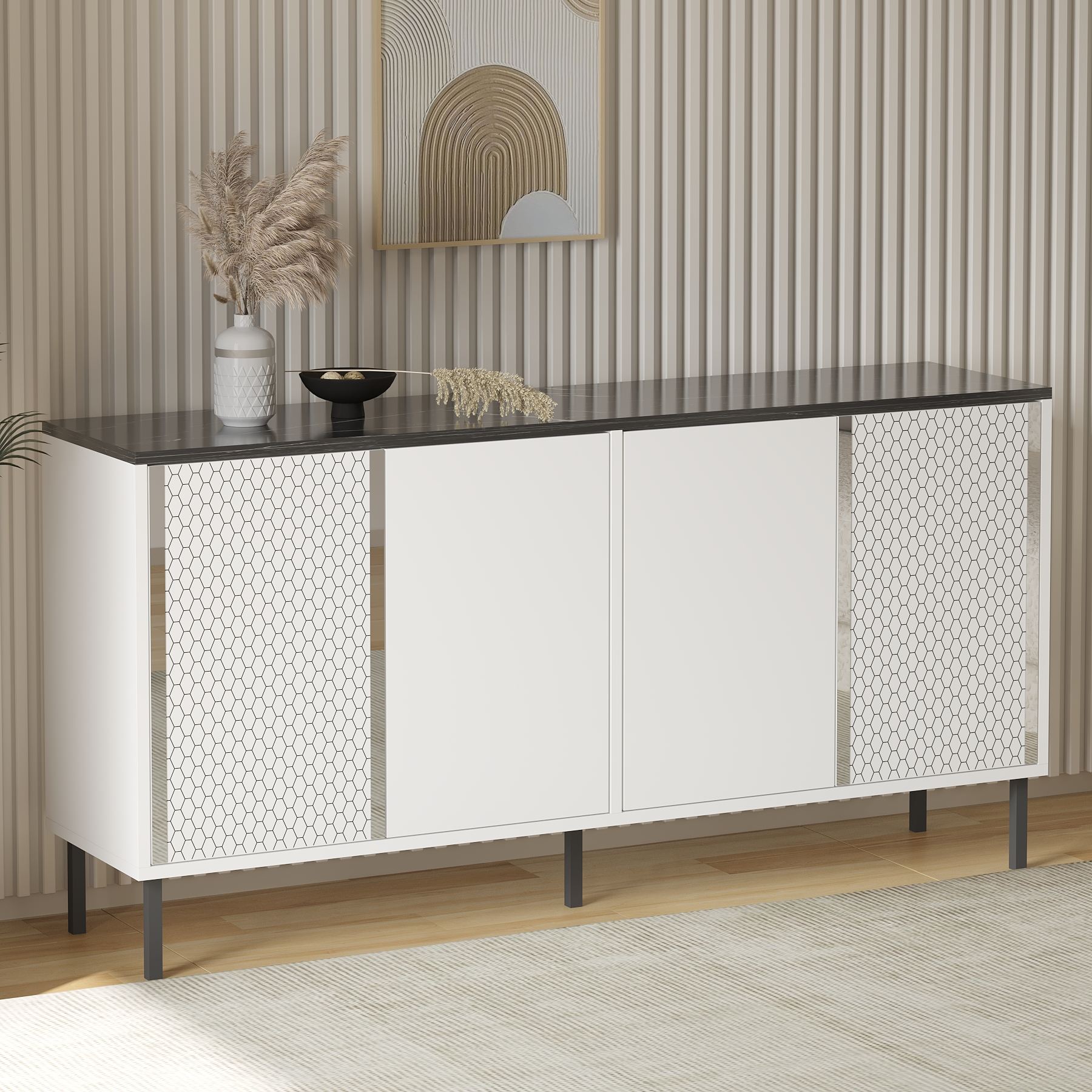 Aparador – 150 cm x 75 cm x 36 cm – Branco e Royal – Aglomerado com revestimento em melamina