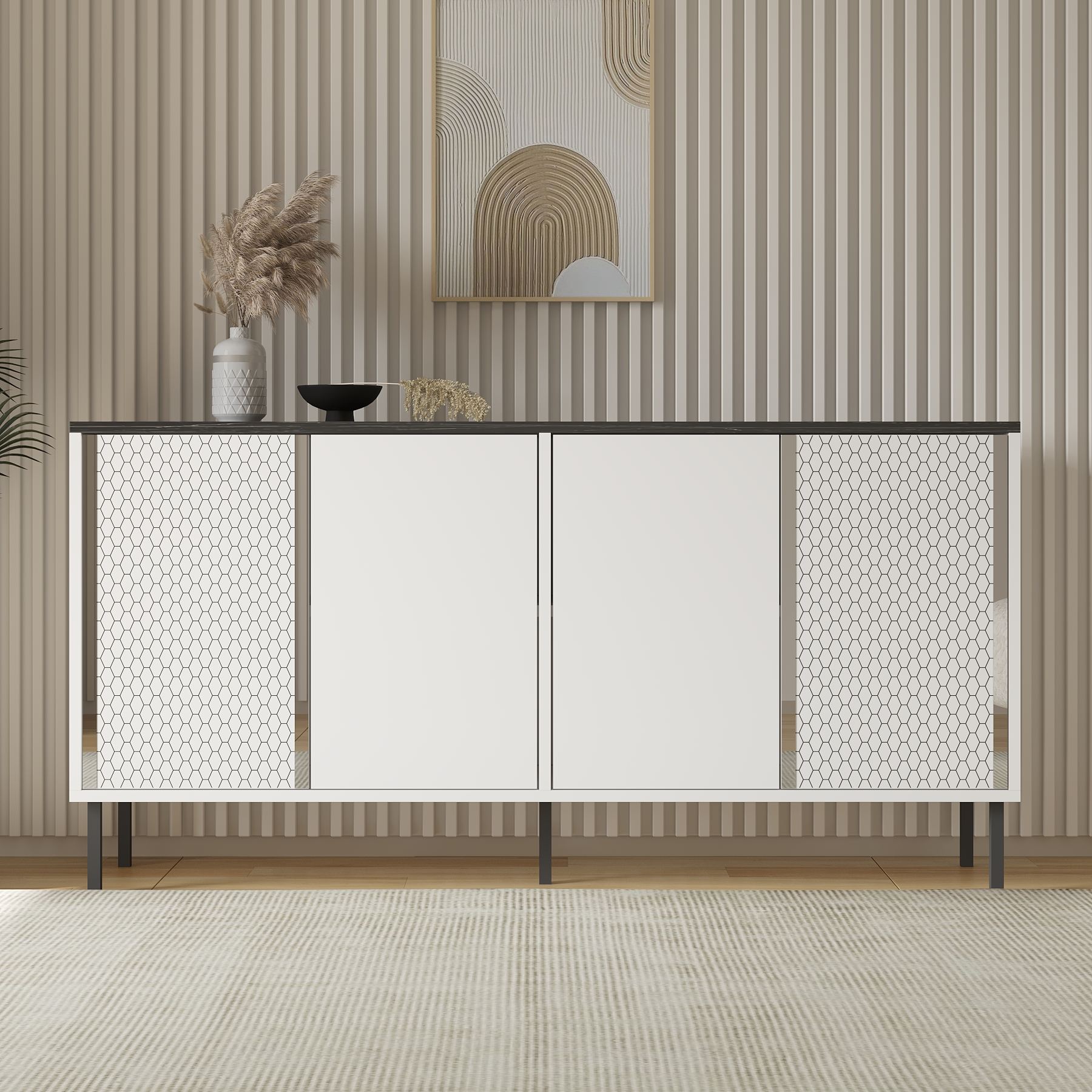 Aparador – 150 cm x 75 cm x 36 cm – Branco e Royal – Aglomerado com revestimento em melamina
