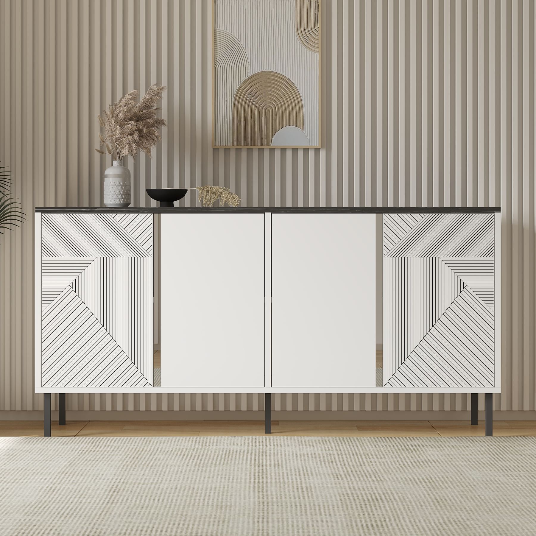 Aparador – 150 cm x 75 cm x 36 cm – Branco e Royal – Aglomerado com revestimento de melamina