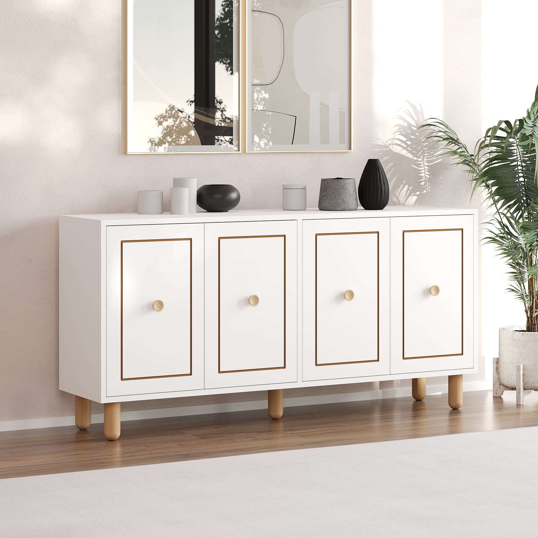 Aparador – 150 cm x 73 cm x 36 cm – Branco – Aglomerado revestido de melamina