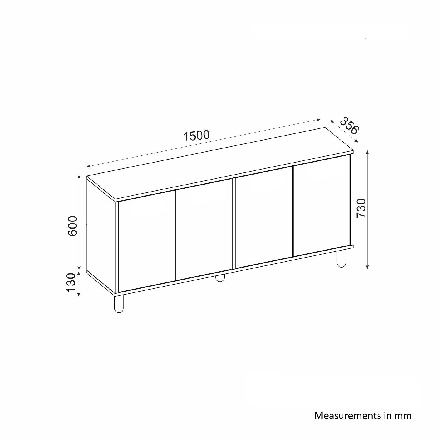 Aparador – 150 cm x 73 cm x 36 cm – Branco – Aglomerado com revestimento de melamina