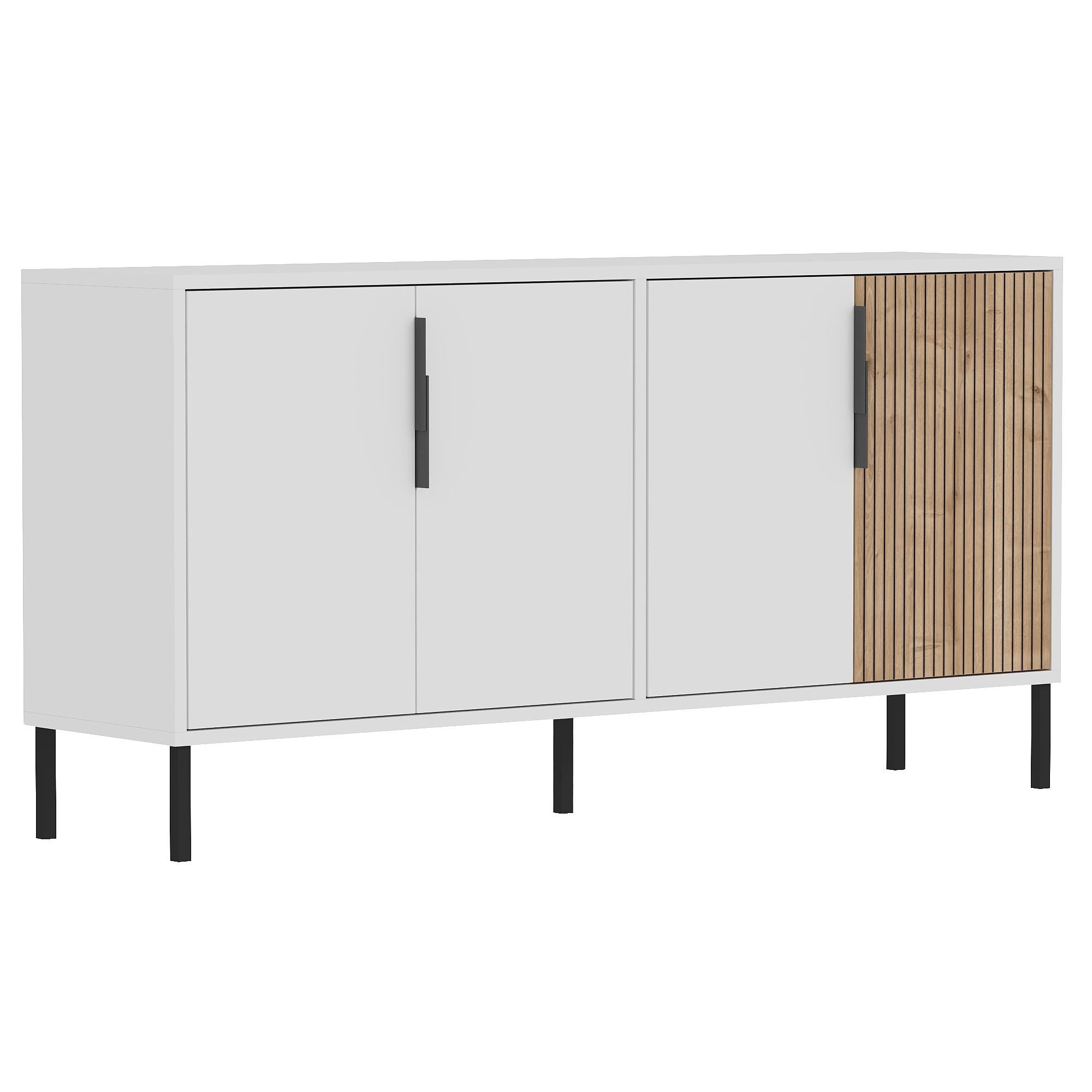 Aparador – 150 cm x 75 cm x 36 cm – Branco e Carvalho Safira – Aglomerado e Metal