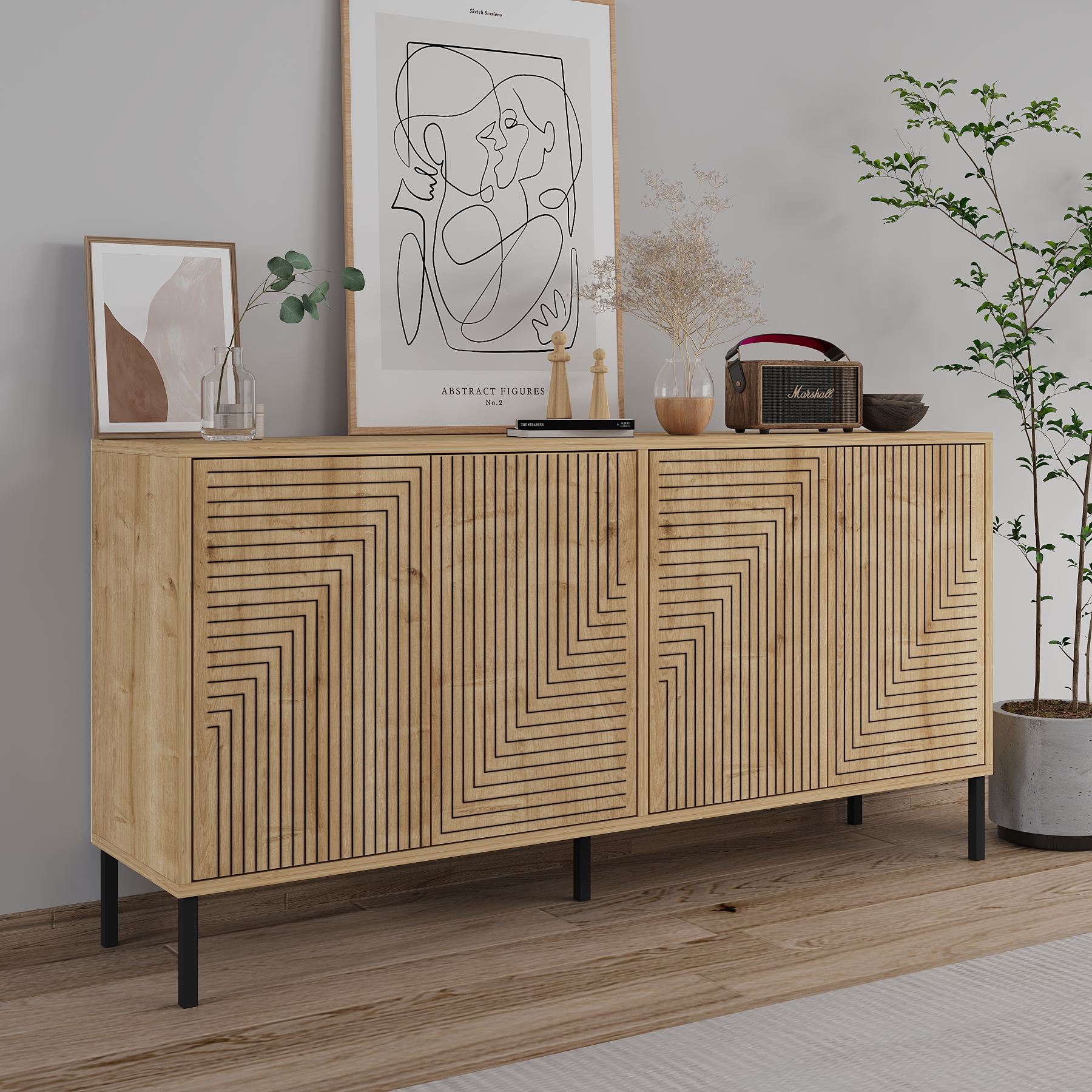 Aparador de Aglomerado – 150cm x 75cm x 36cm – Carvalho Safira – Aglomerado revestido de melamina