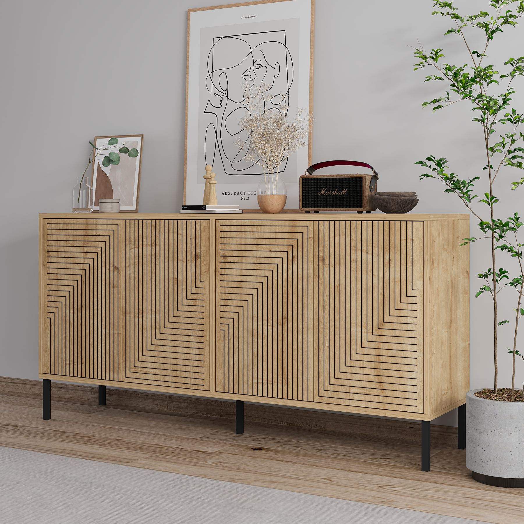 Aparador de Aglomerado – 150cm x 75cm x 36cm – Carvalho Safira – Aglomerado revestido de melamina