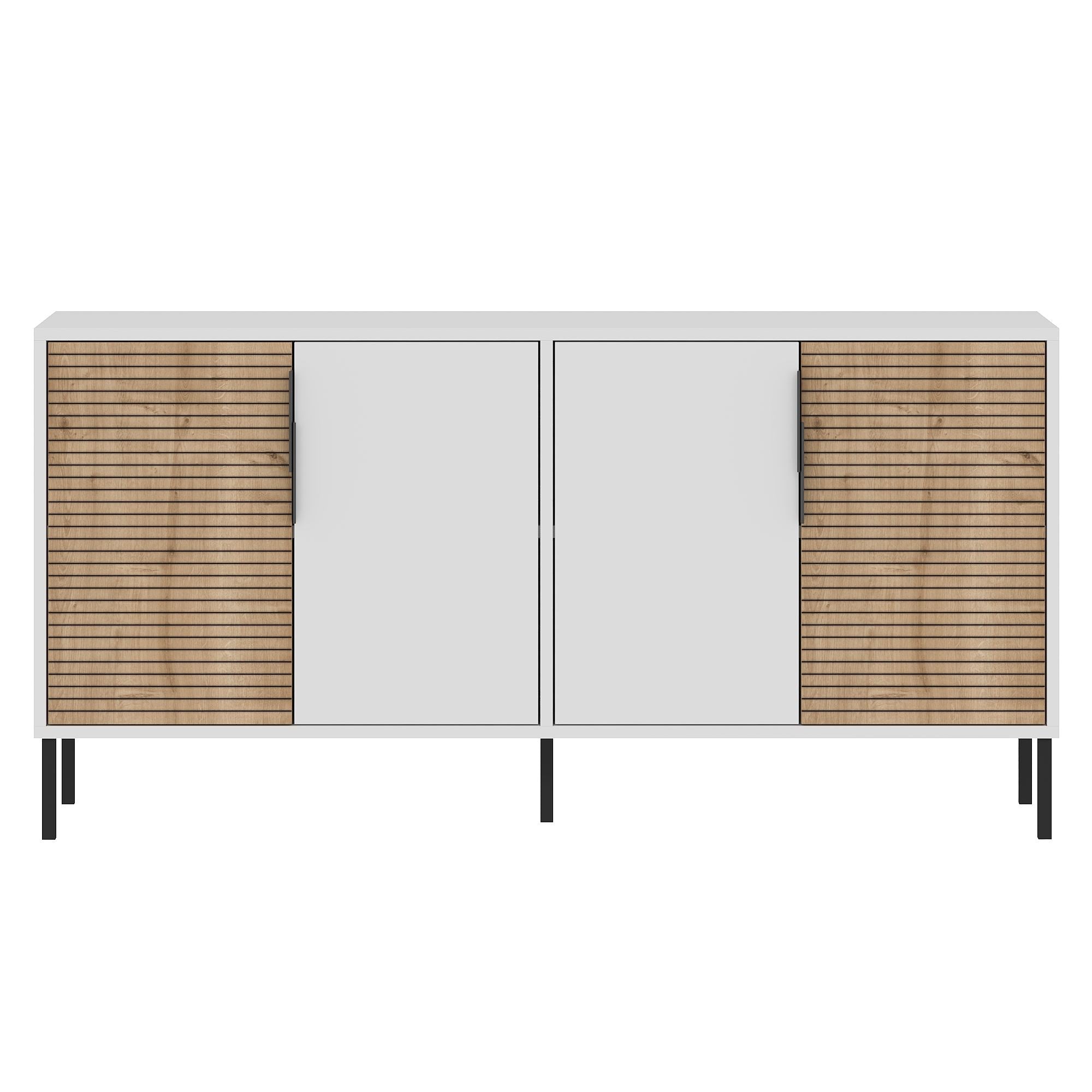 Aparador – 150 cm x 75 cm x 36 cm – Branco e Carvalho Safira – Aglomerado revestido de melamina