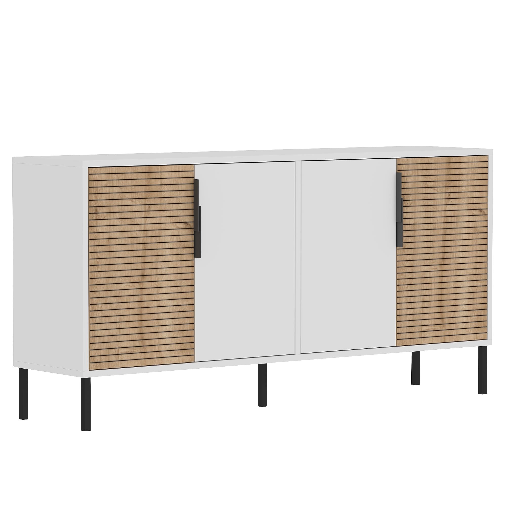 Aparador – 150 cm x 75 cm x 36 cm – Branco e Carvalho Safira – Aglomerado revestido de melamina