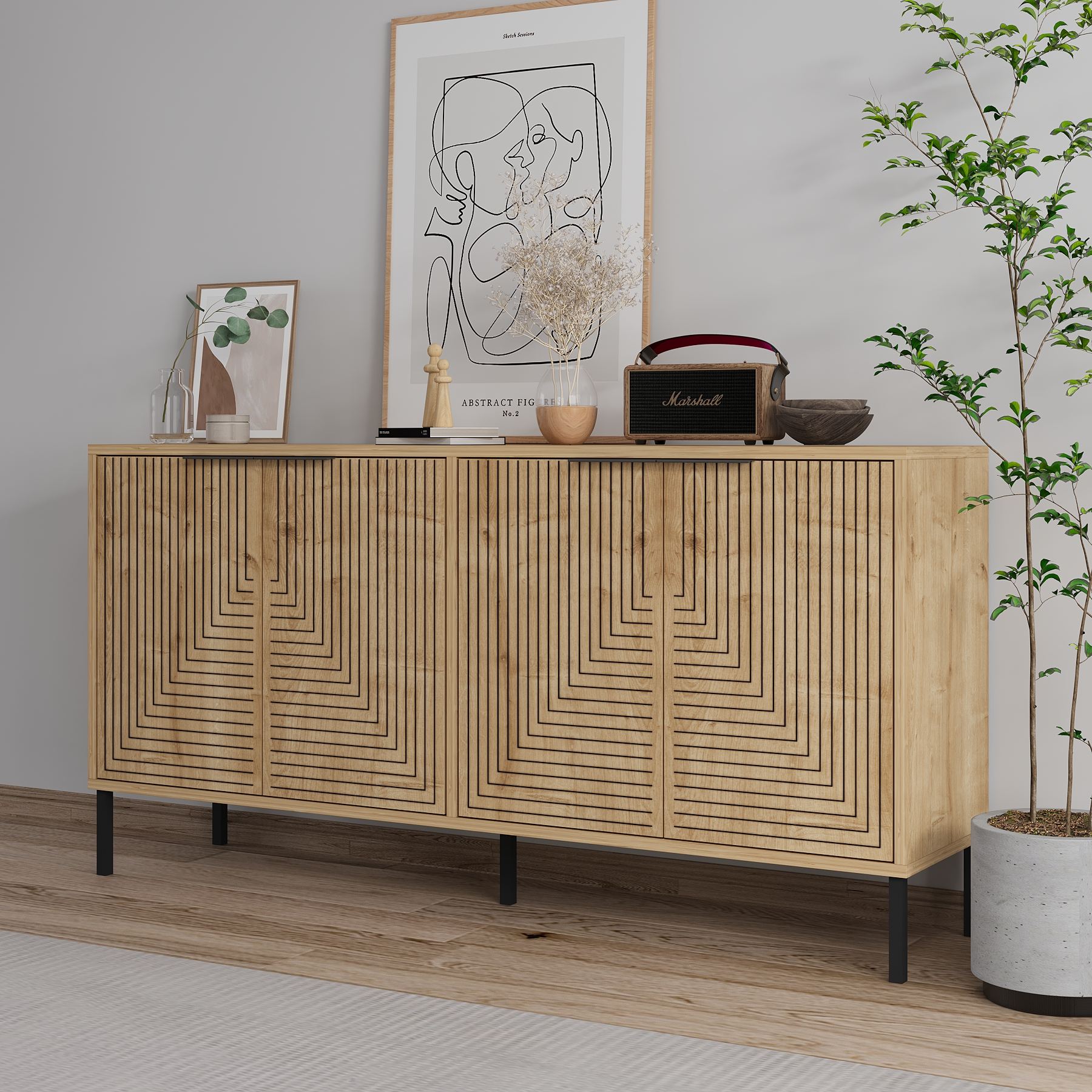 Aparador – 150cm x 75cm x 36cm – Carvalho Safira – Aglomerado