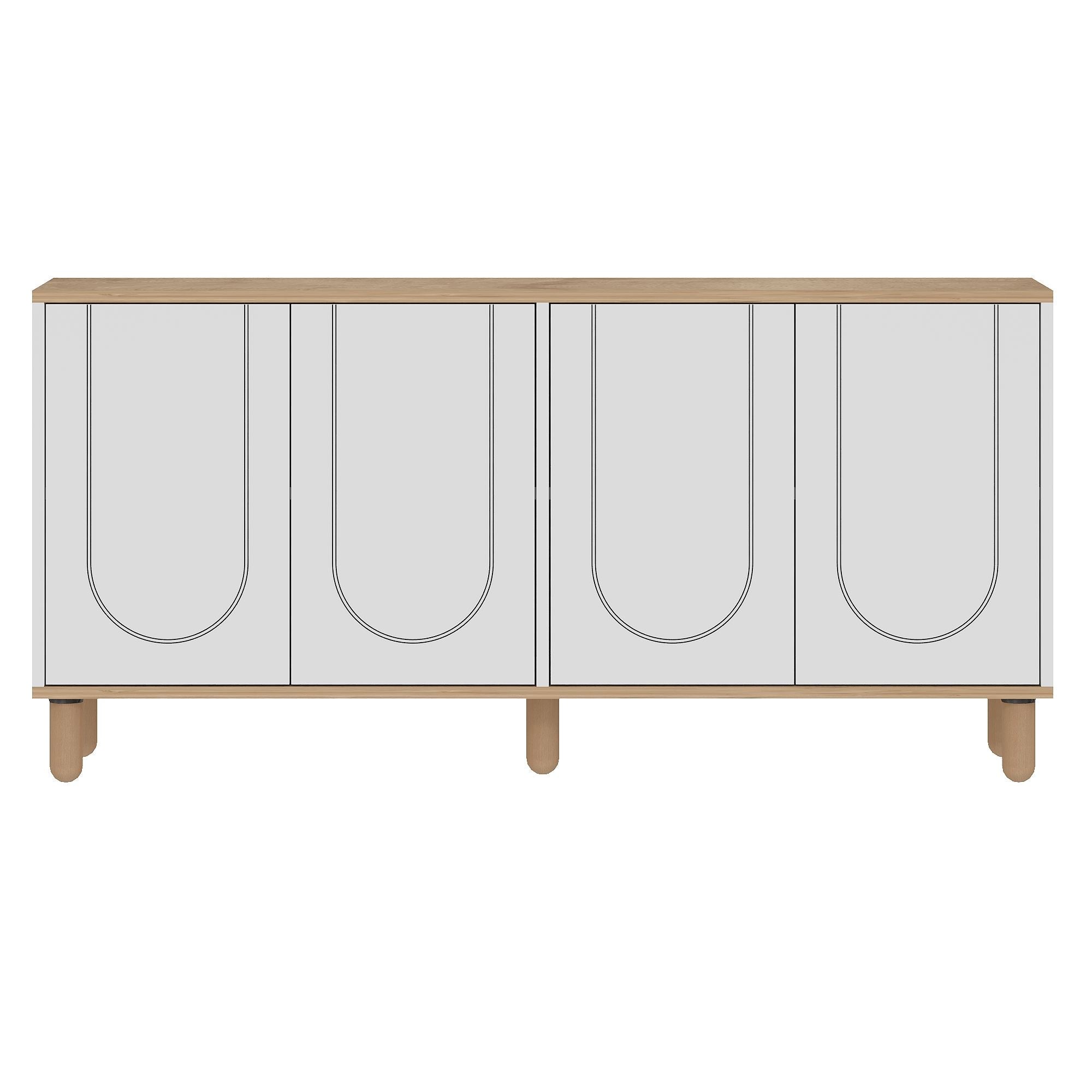 Aparador em aglomerado revestido de melamina – 150 cm x 73 cm x 36 cm – Carvalho Safira e Branco