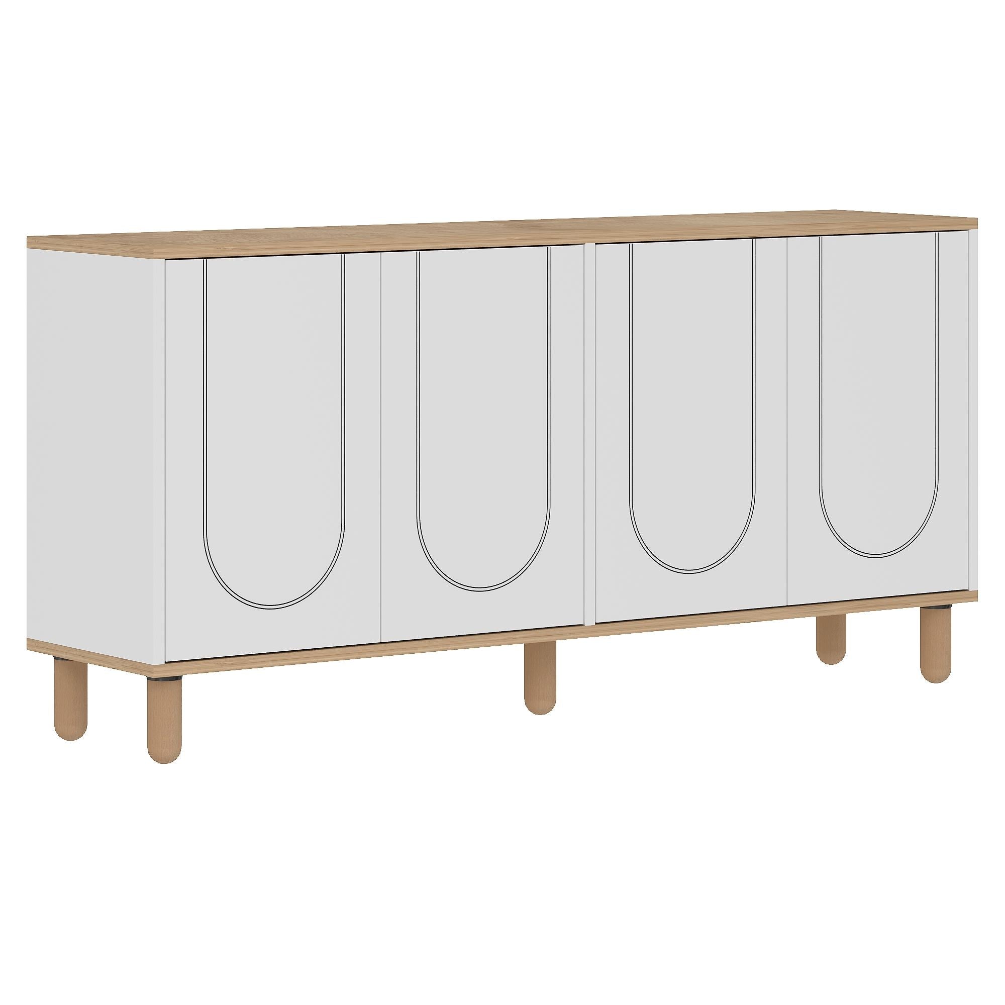 Aparador em aglomerado revestido de melamina – 150 cm x 73 cm x 36 cm – Carvalho Safira e Branco