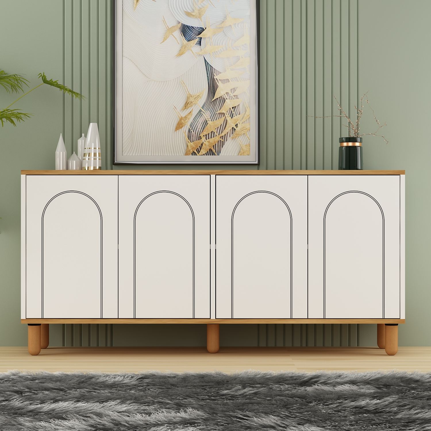 Aparador – 150 cm x 73 cm x 36 cm – Carvalho Safira e Branco – Aglomerado