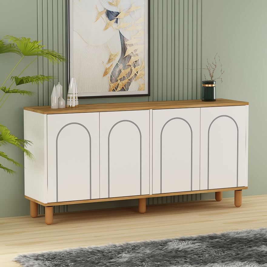 Aparador – 150 cm x 73 cm x 36 cm – Carvalho Safira e Branco – Aglomerado