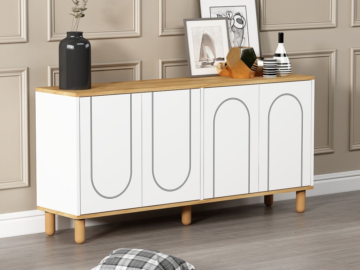 Aparador – 150 cm x 73 cm x 36 cm – Carvalho Safira e Branco – Aglomerado