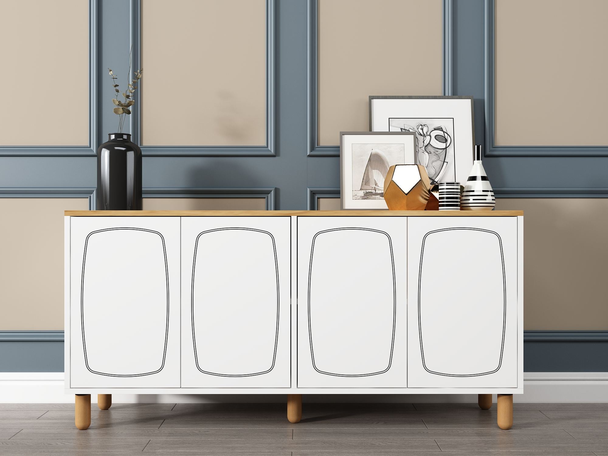 Aparador – 150 cm x 73 cm x 36 cm – Carvalho Safira e Branco – Aglomerado revestido de melamina
