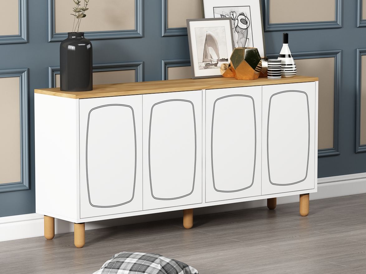 Aparador – 150 cm x 73 cm x 36 cm – Carvalho Safira e Branco – Aglomerado revestido de melamina