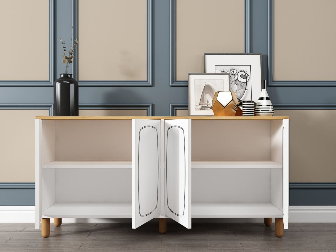 Aparador – 150 cm x 73 cm x 36 cm – Carvalho Safira e Branco – Aglomerado revestido de melamina