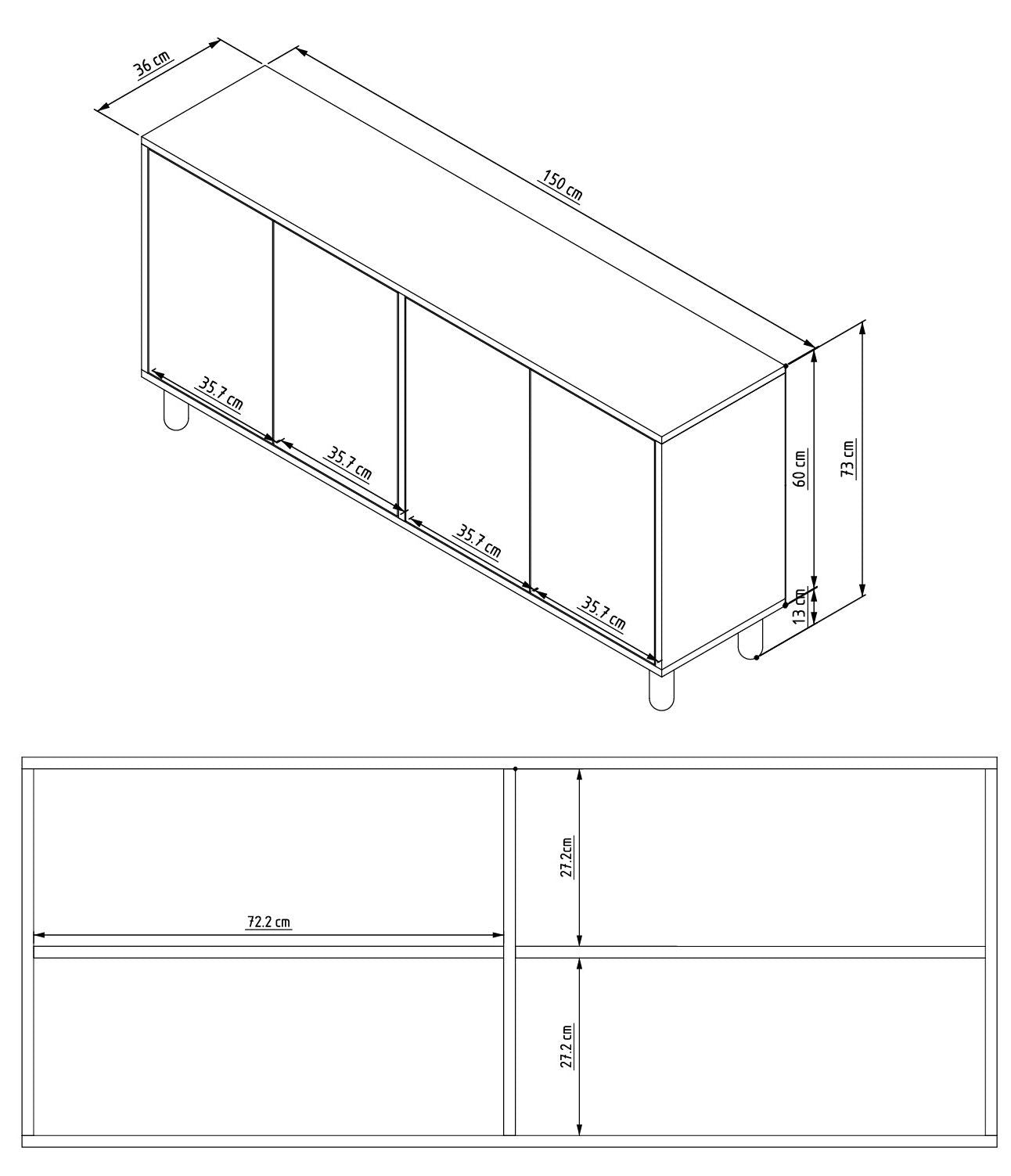 Aparador – 150 cm x 73 cm x 36 cm – Carvalho Safira – Aglomerado revestido de melamina